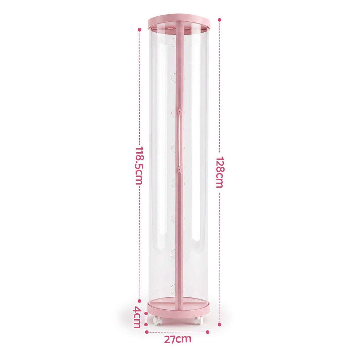 Keezi Stuffed Animal Storage Tube 128cm with Wheels Kids Plush Toy Organiser Pink Transparent Dual Zipper
