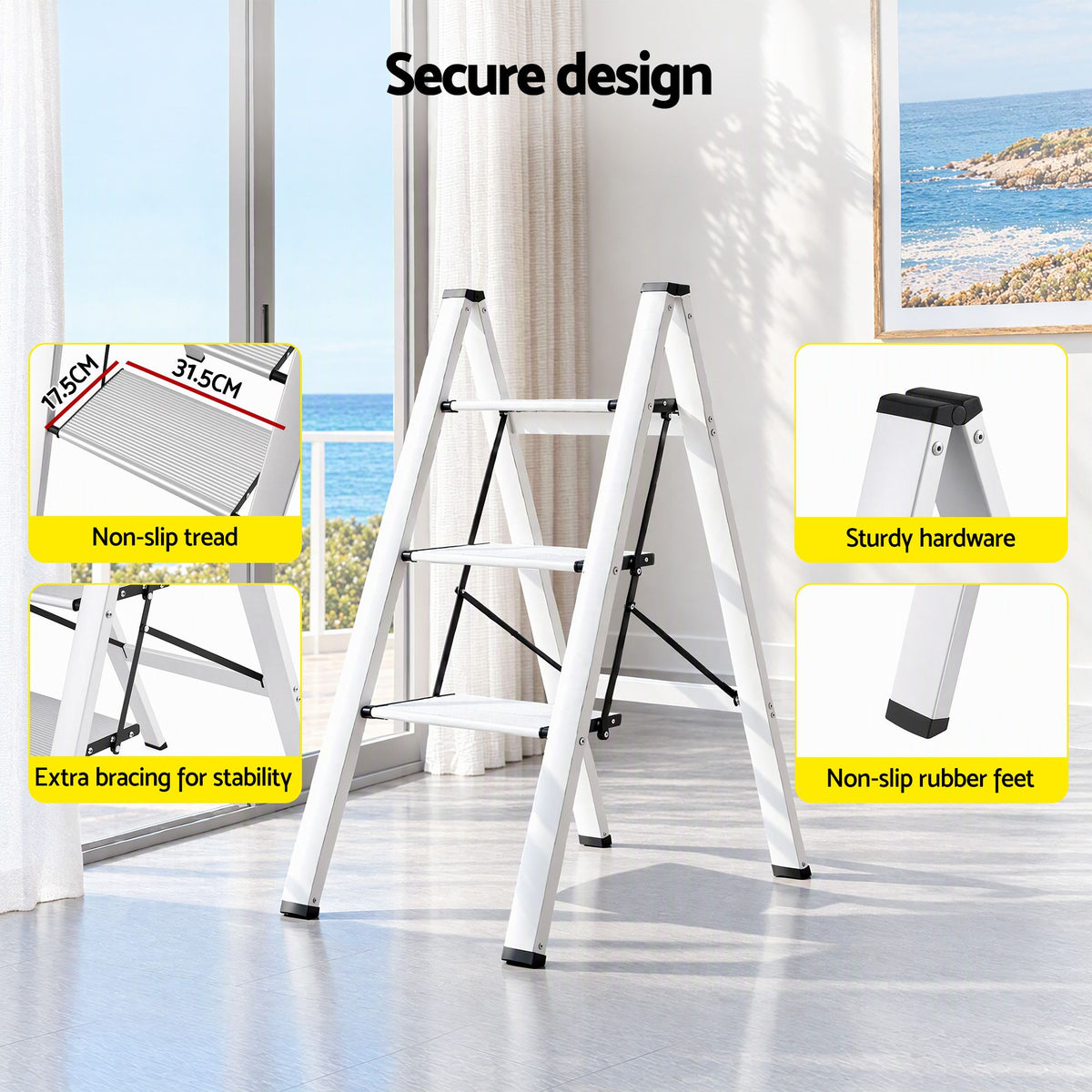 Giantz 3 Step Ladder Multi-Purpose Folding Aluminium Light Weight Platform