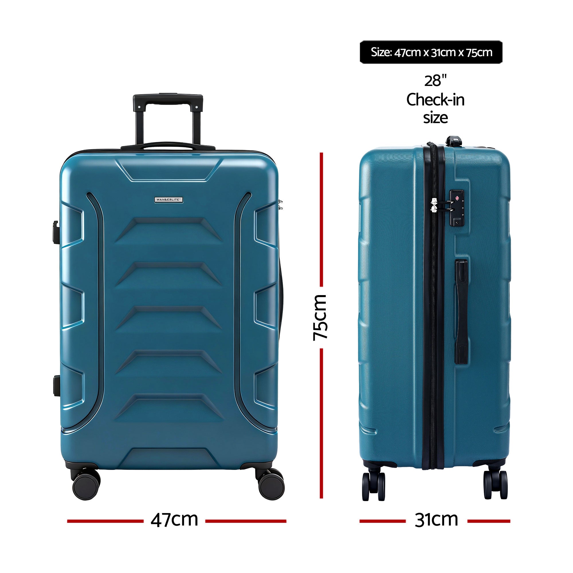 Wanderlite 28" Luggage Suitcase Trolley Travel TSA Lightweight Hard Case Teal