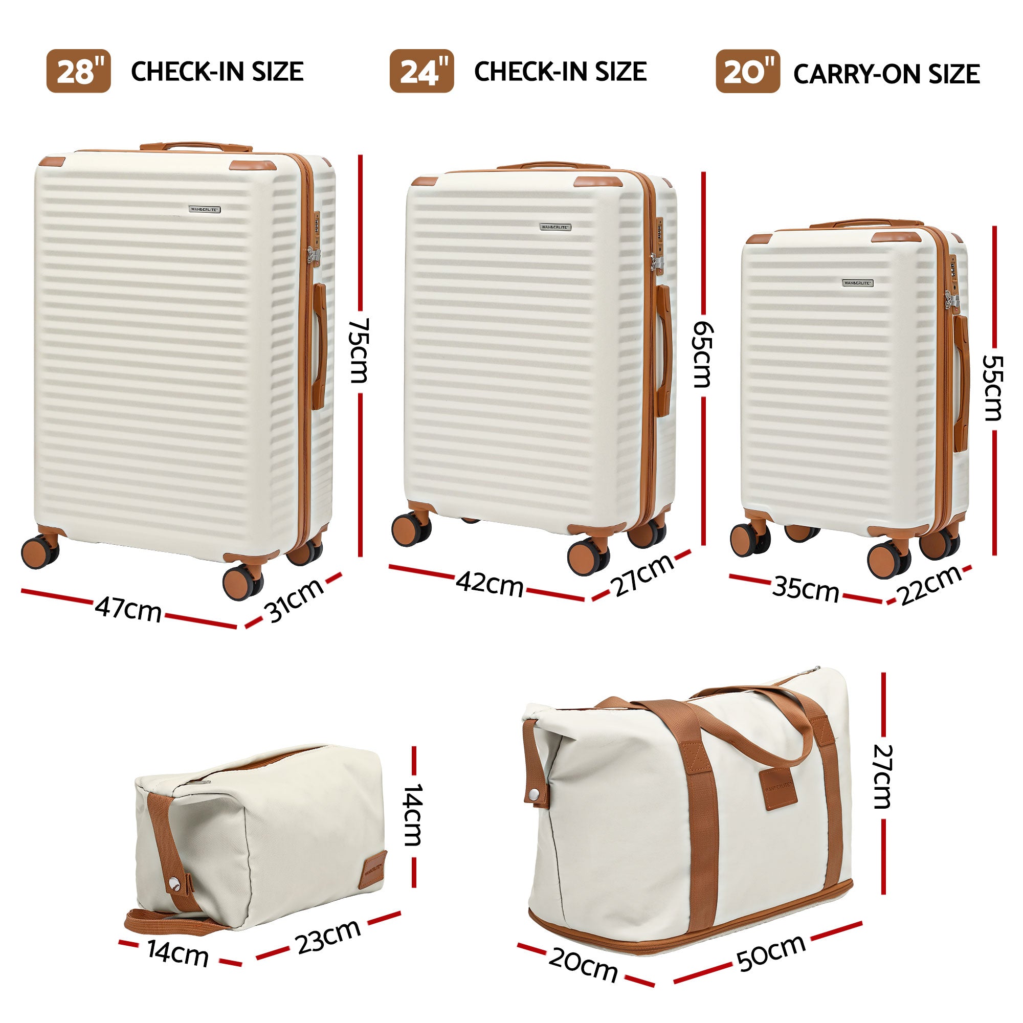 Wanderlite 5pcs Luggage Suitcase Set Trolley Travel TSA Lightweight Hard Case