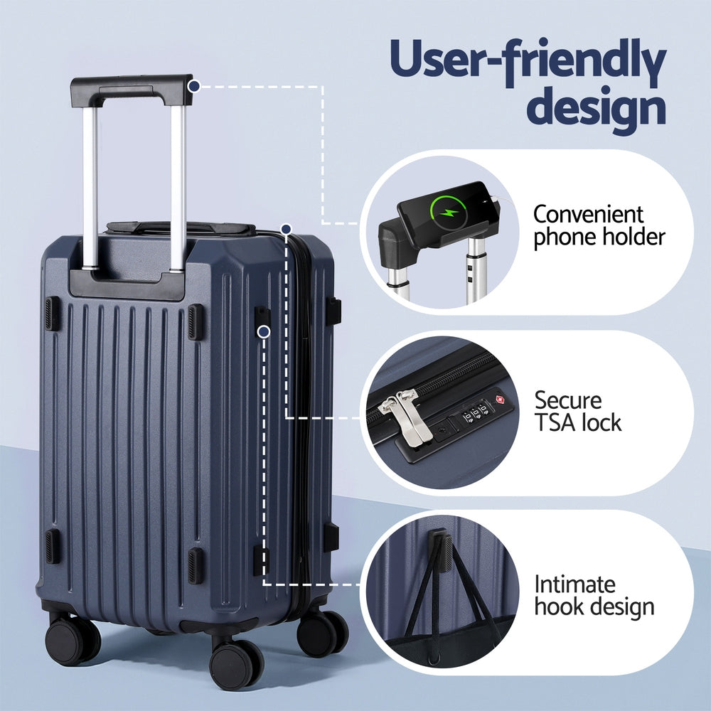 Wanderlite 2pcs Trunk Luggage Suitcase Travel Carry On TSA Lock 12" 20" Navy