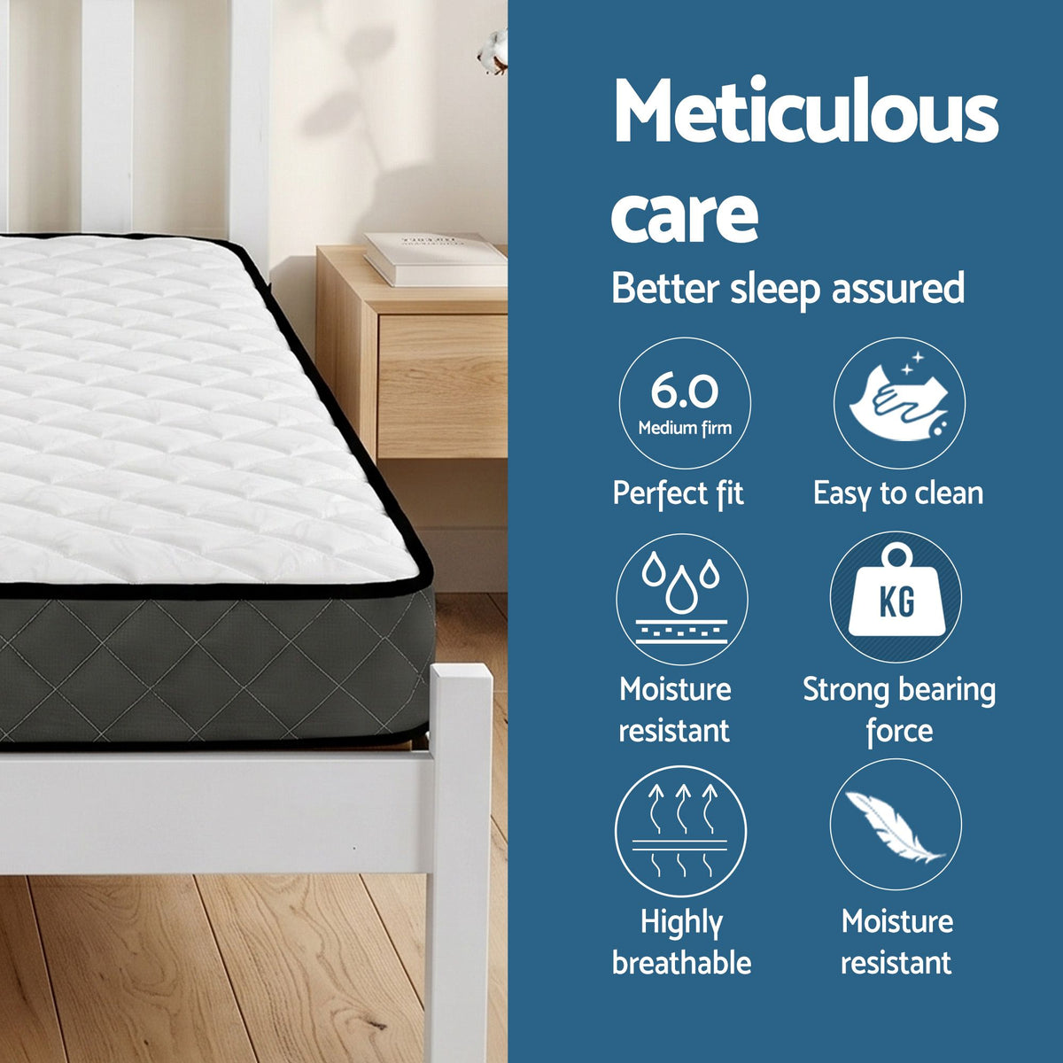 Giselle Single Mattress and Artiss Bed Frame Set White Solid Pine with 16cm Mattress