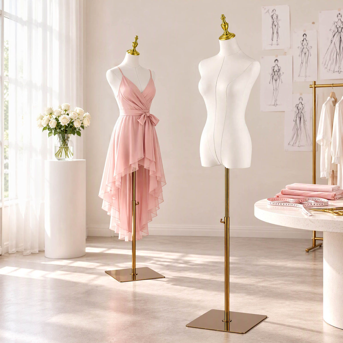 Embellir Dress Form Mannequin, Adjustable Female Torso, White Canvas Fabric, Display Stand with Detachable Gold Metal Bracket & Base