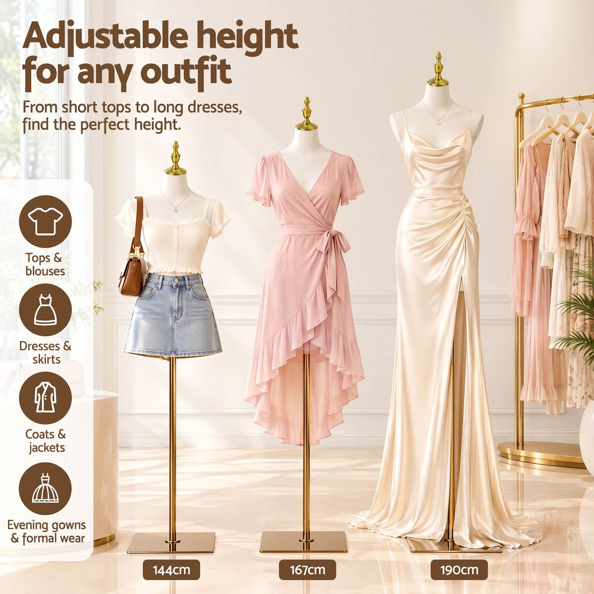 Embellir Dress Form Mannequin, Adjustable Female Torso, White Canvas Fabric, Display Stand with Detachable Gold Metal Bracket & Base