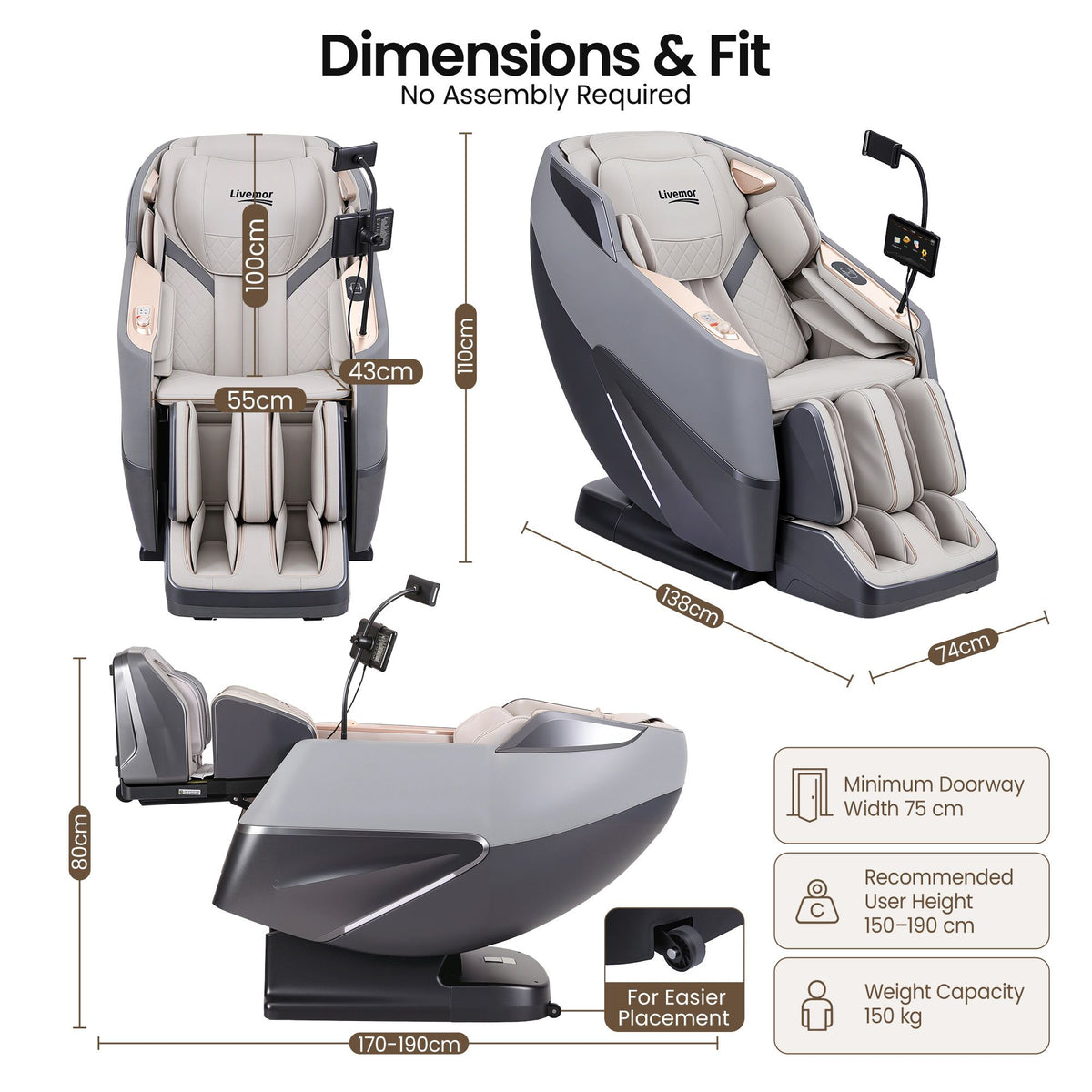 Livemor Elite Pro 4D Massage Chair with AI Wellness Detection & AI Body Scan, Zero Gravity, Full Body Air Compression, Extended SL Track, 12 Auto Programs, Professional Foot Massage, Waist Heating, Voice Control