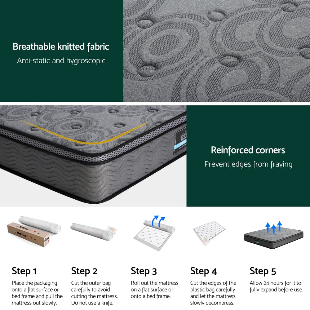 Giselle Bedding Double Mattress 26cm Enhanced 6-turn Pocket Spring for Isolate Motion with Reinforced Edge Support