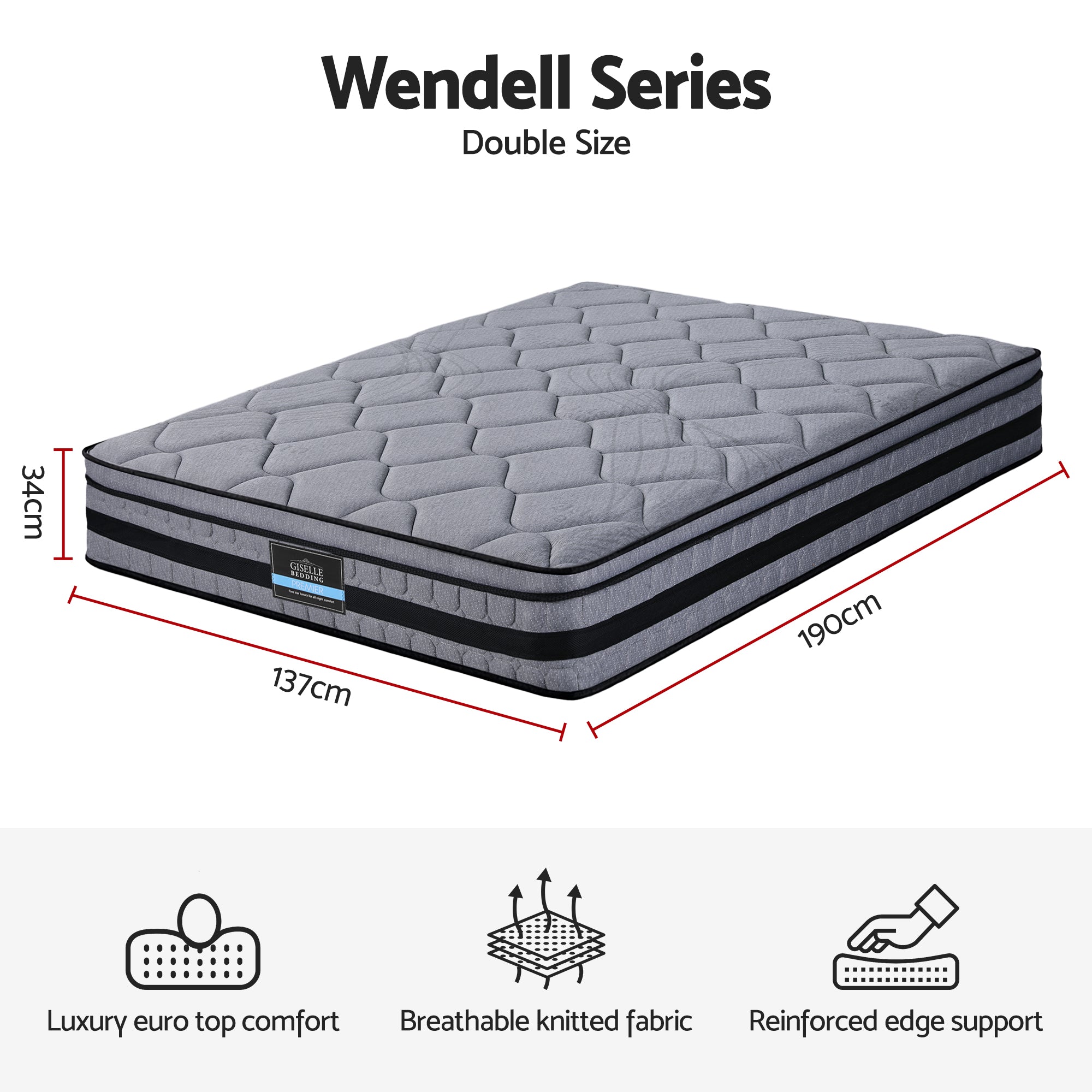 Giselle Bedding 34cm Double Mattress Hybrid, Pocket Spring Bed Mattress