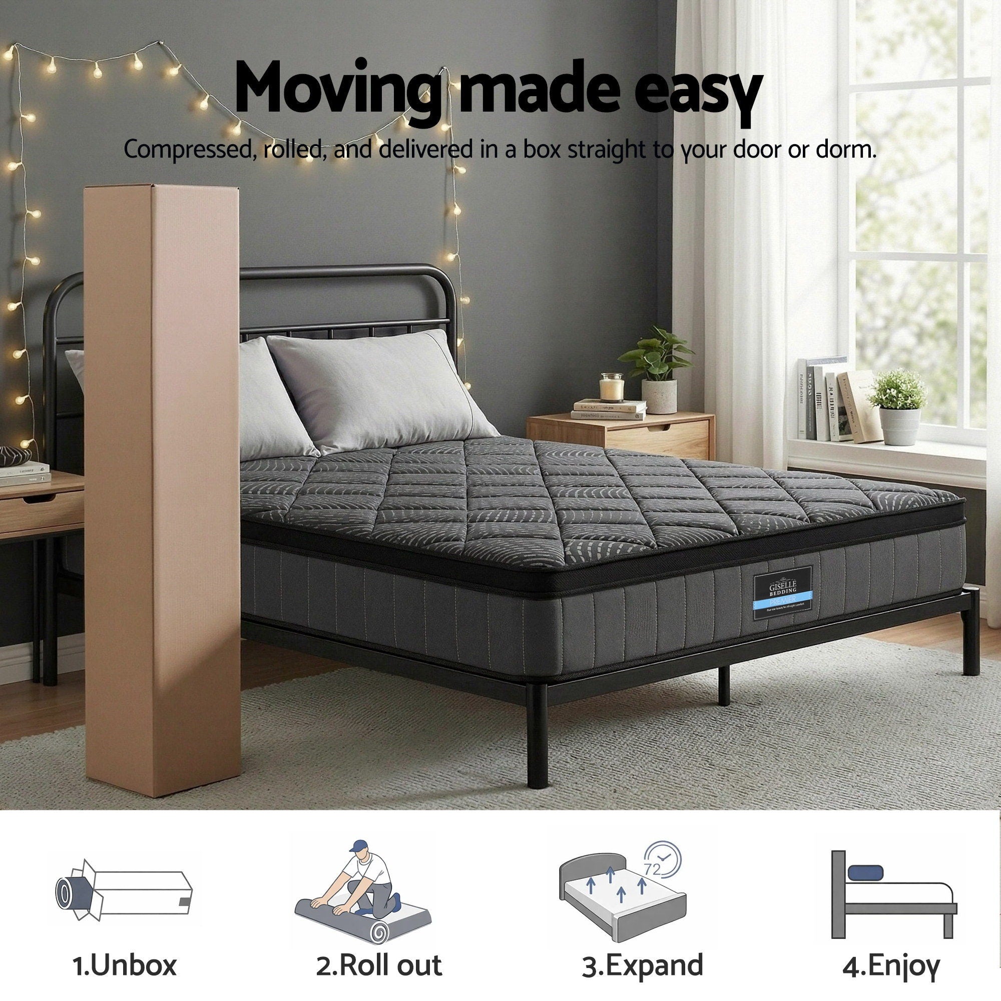 Giselle Bedding Double Mattress 25cm Pocket Spring Latex Euro Top Medium Firm Bed