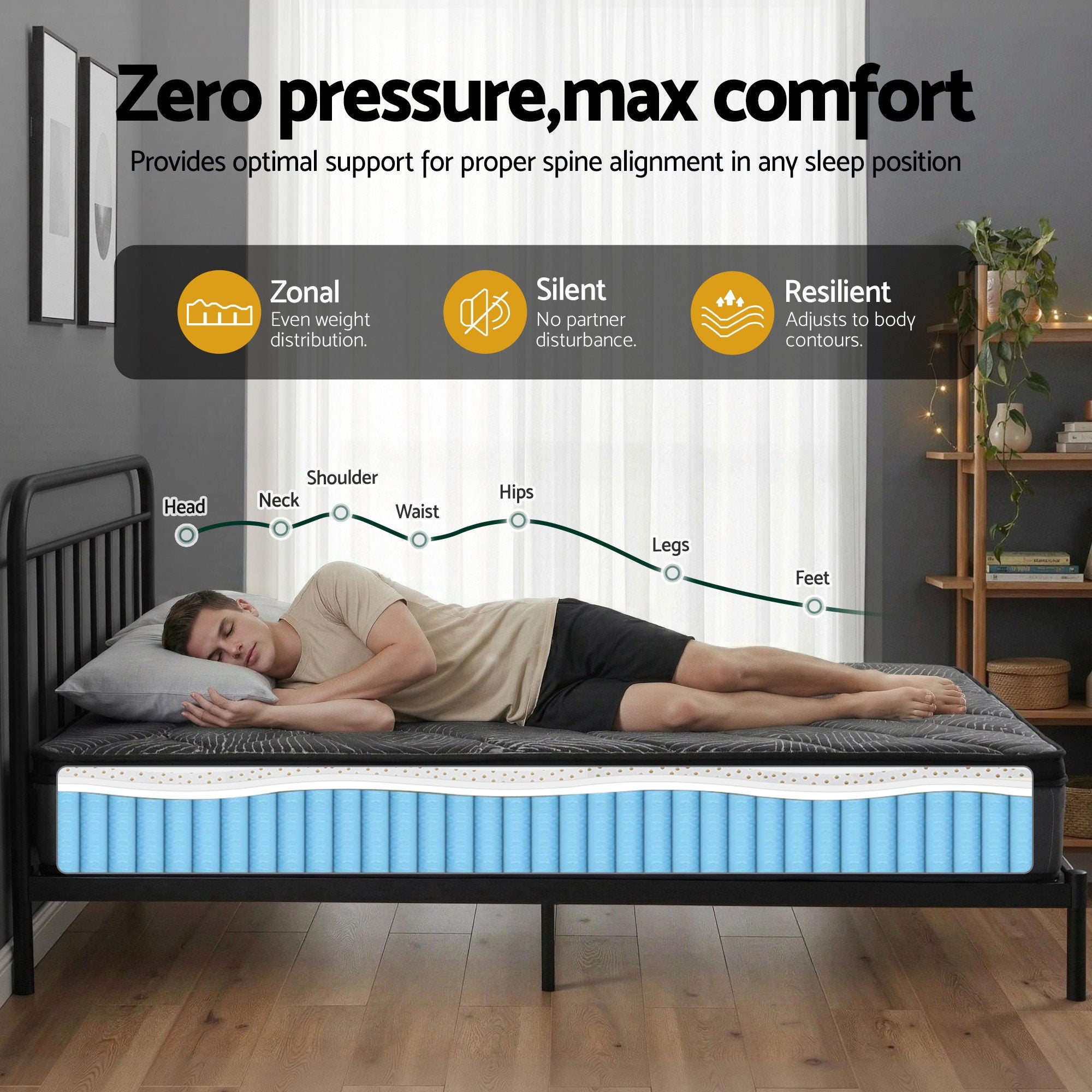 Giselle Bedding Queen Mattress 25cm Pocket Spring Latex Euro Top Medium Firm Bed