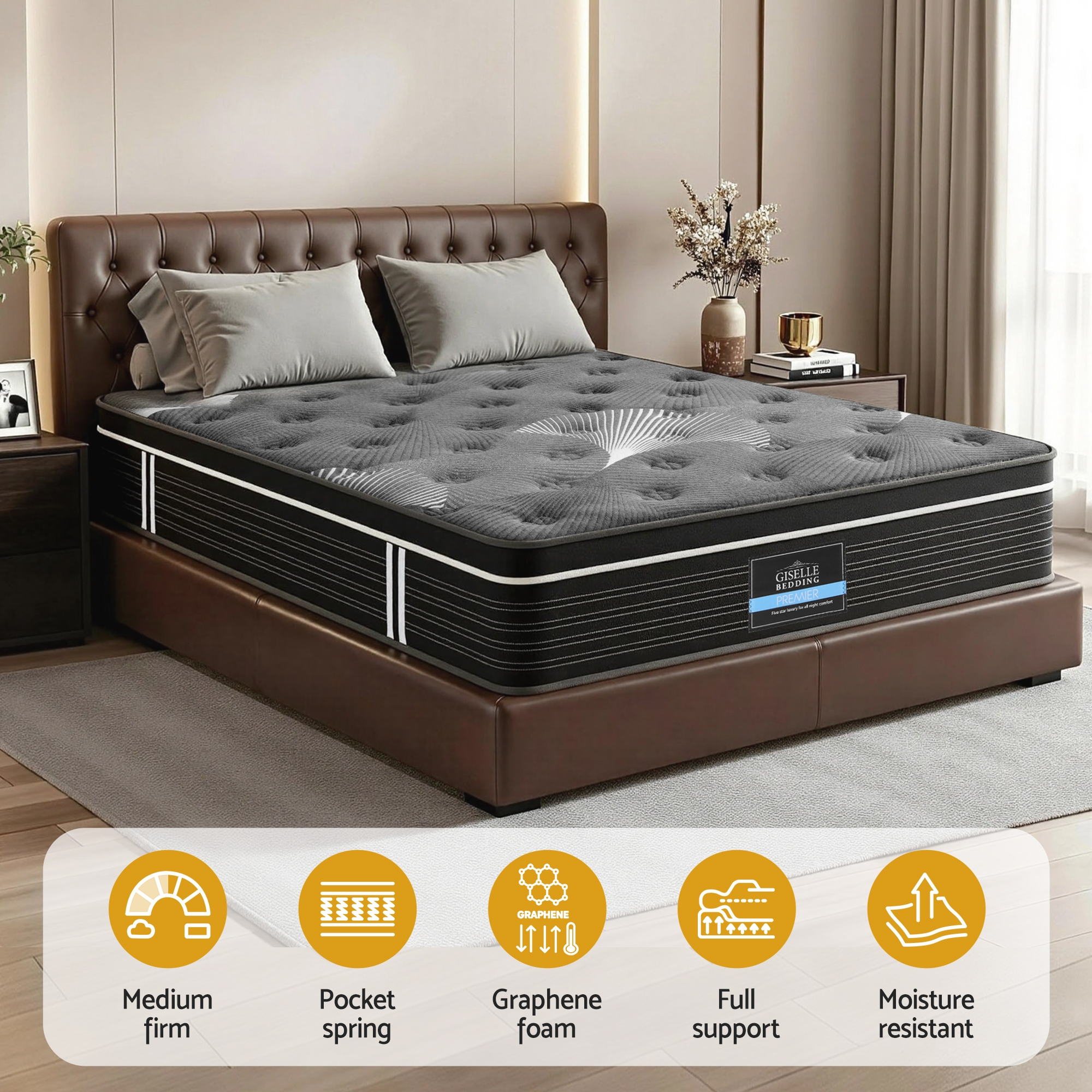Giselle Bedding 35cm Mattress Graphene Memory Foam Medium Firm Euro Top Mattresses King