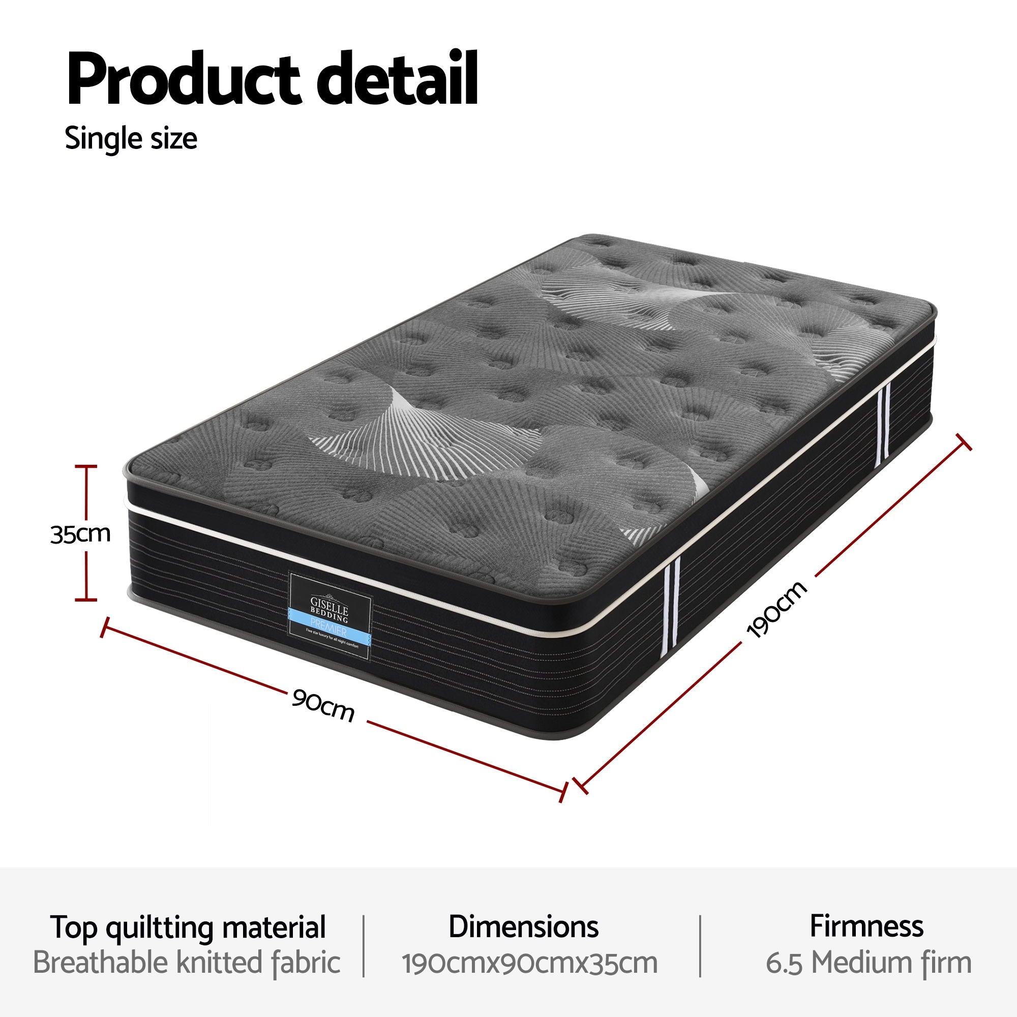 Giselle Bedding 35cm Mattress Graphene Memory Foam Medium Firm Euro Top Mattresses Single