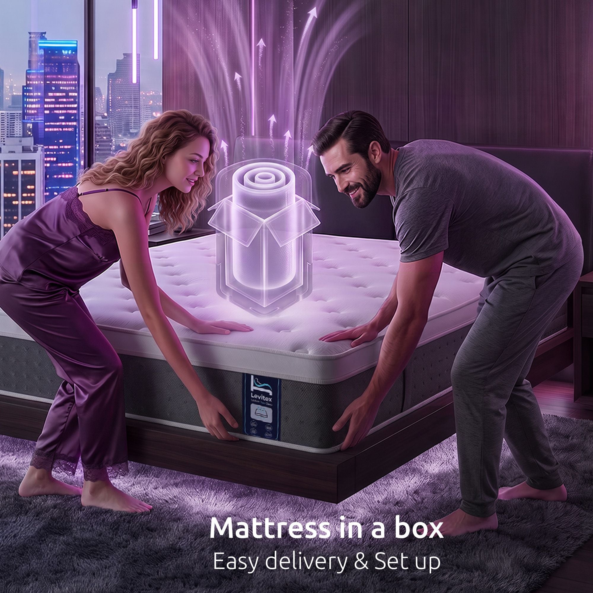 Levitex Queen Mattress Lumbar Support, 5-Zone Pocket Springs & 2-Row Hardened Edges for Deep Sleep, Cooling Gel Memory & Egg-Crate Foam