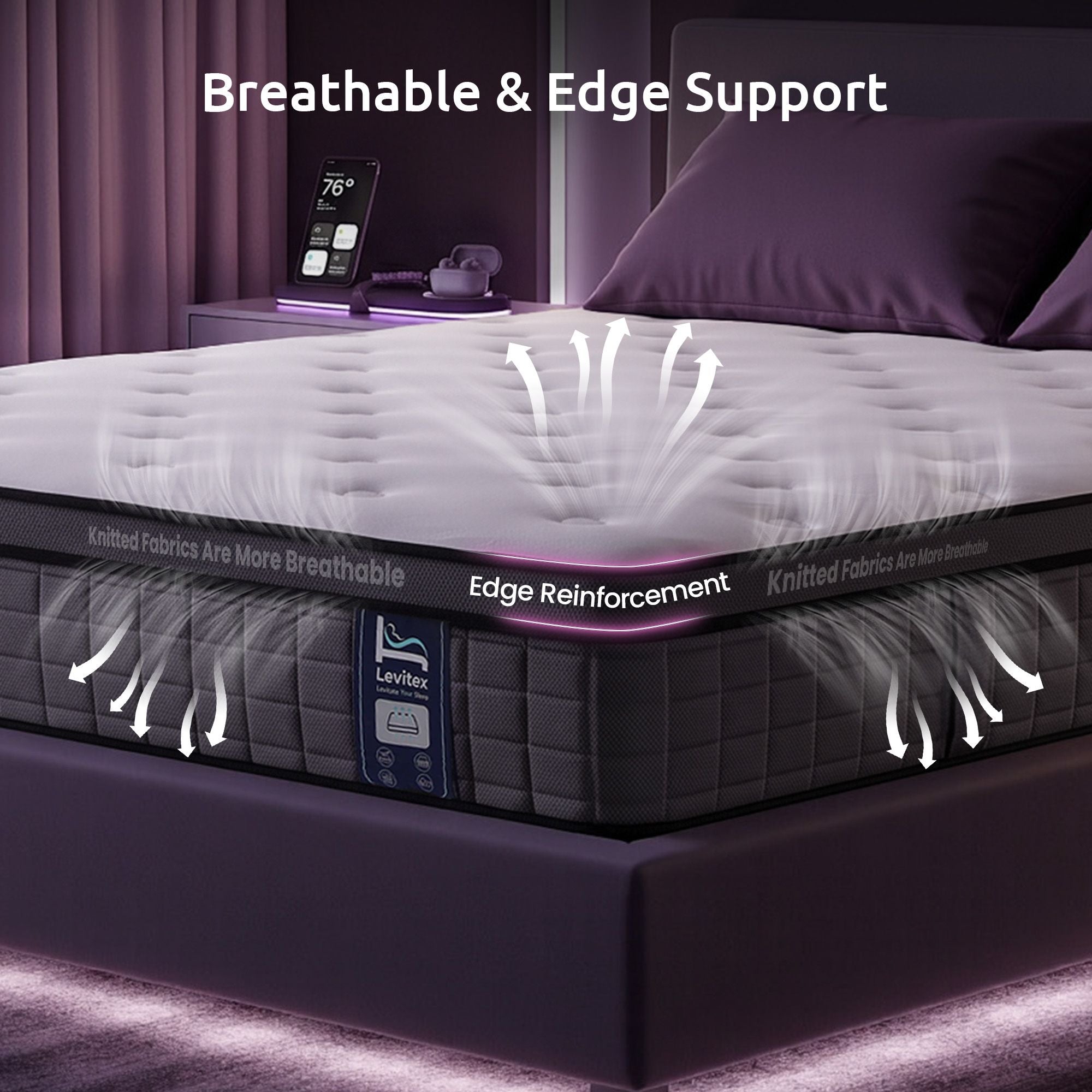 Levitex Queen Mattress 2 Rows Edge Support for Deep Sleep 5-Zone Ergonomic Pocket Spring Breathable Corrugated Sponge Medium Firm 30CM