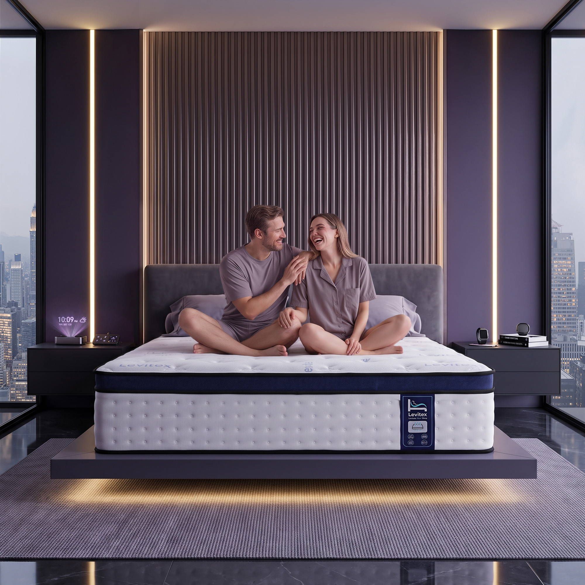Levitex 35CM Double Mattresses Gel Memory Foam and 7-Zone Ergonomic Pocket Spring, Anti-Roll Dual-Row Edge, Undisturbed Deep Sleep For Restless Couples, Triple Cooling System