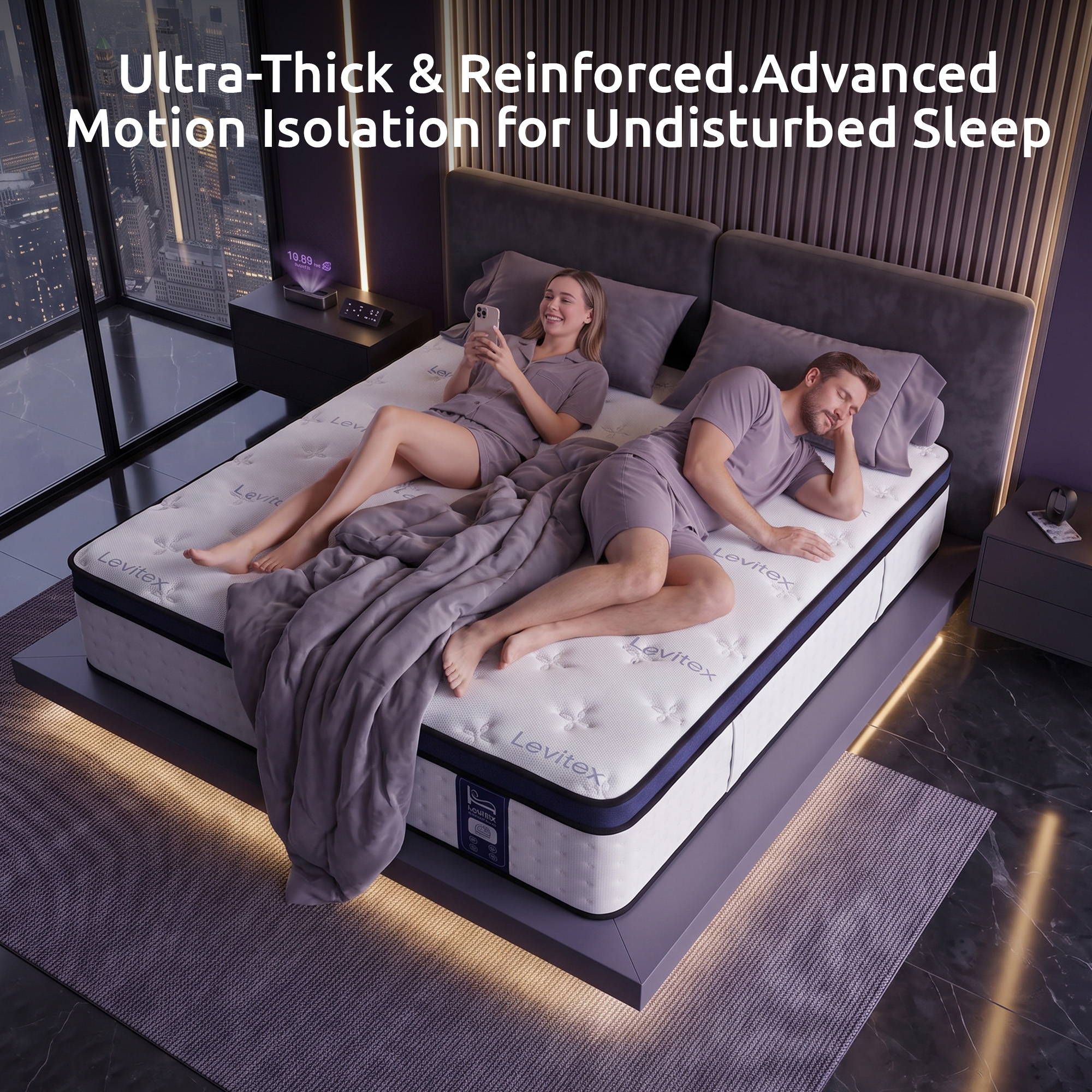 Levitex 35CM King Mattresses Gel Memory Foam and 7-Zone Ergonomic Pocket Spring, Anti-Roll Dual-Row Edge, Undisturbed Deep Sleep For Restless Couples, Triple Cooling System