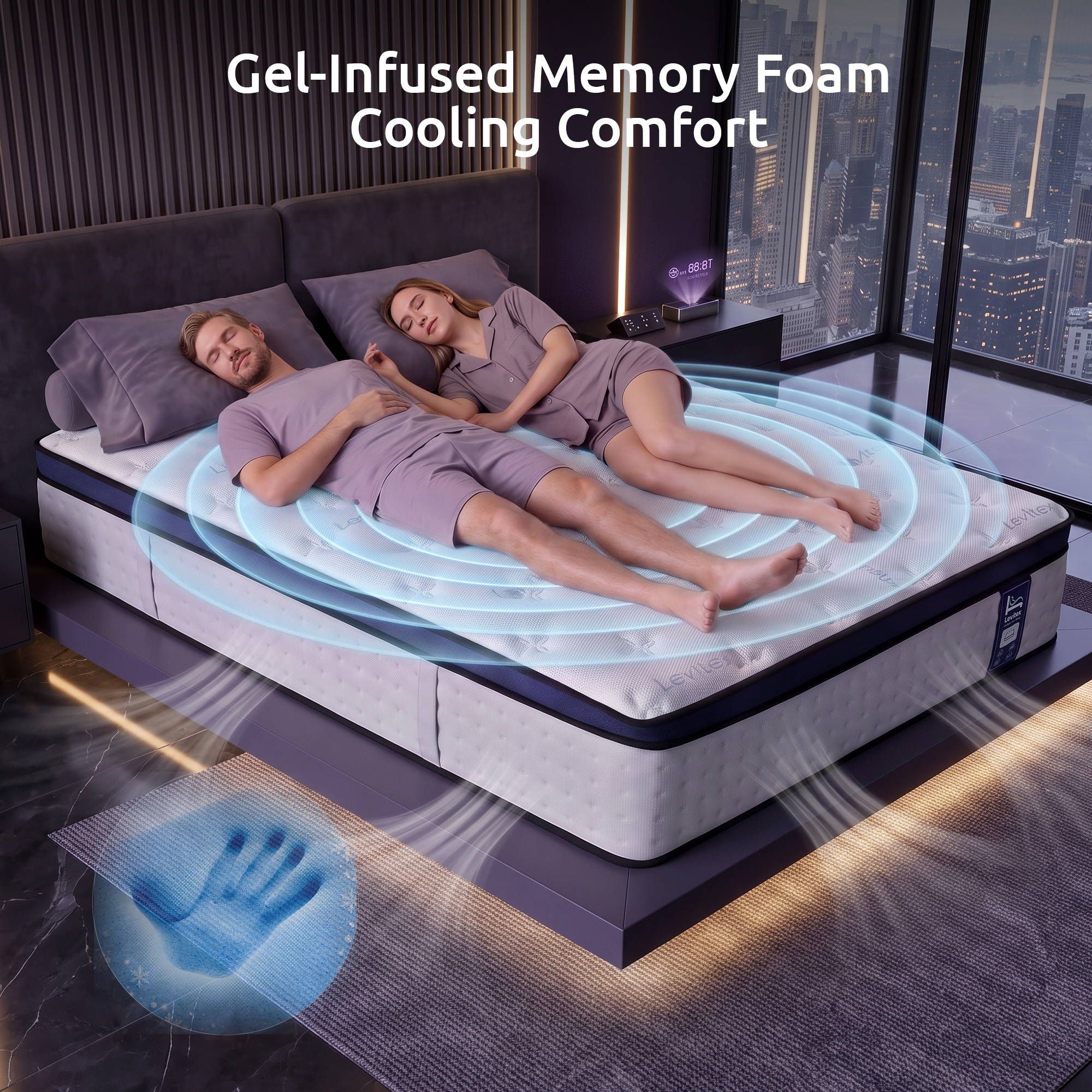 Levitex 35CM King Mattresses Gel Memory Foam and 7-Zone Ergonomic Pocket Spring, Anti-Roll Dual-Row Edge, Undisturbed Deep Sleep For Restless Couples, Triple Cooling System