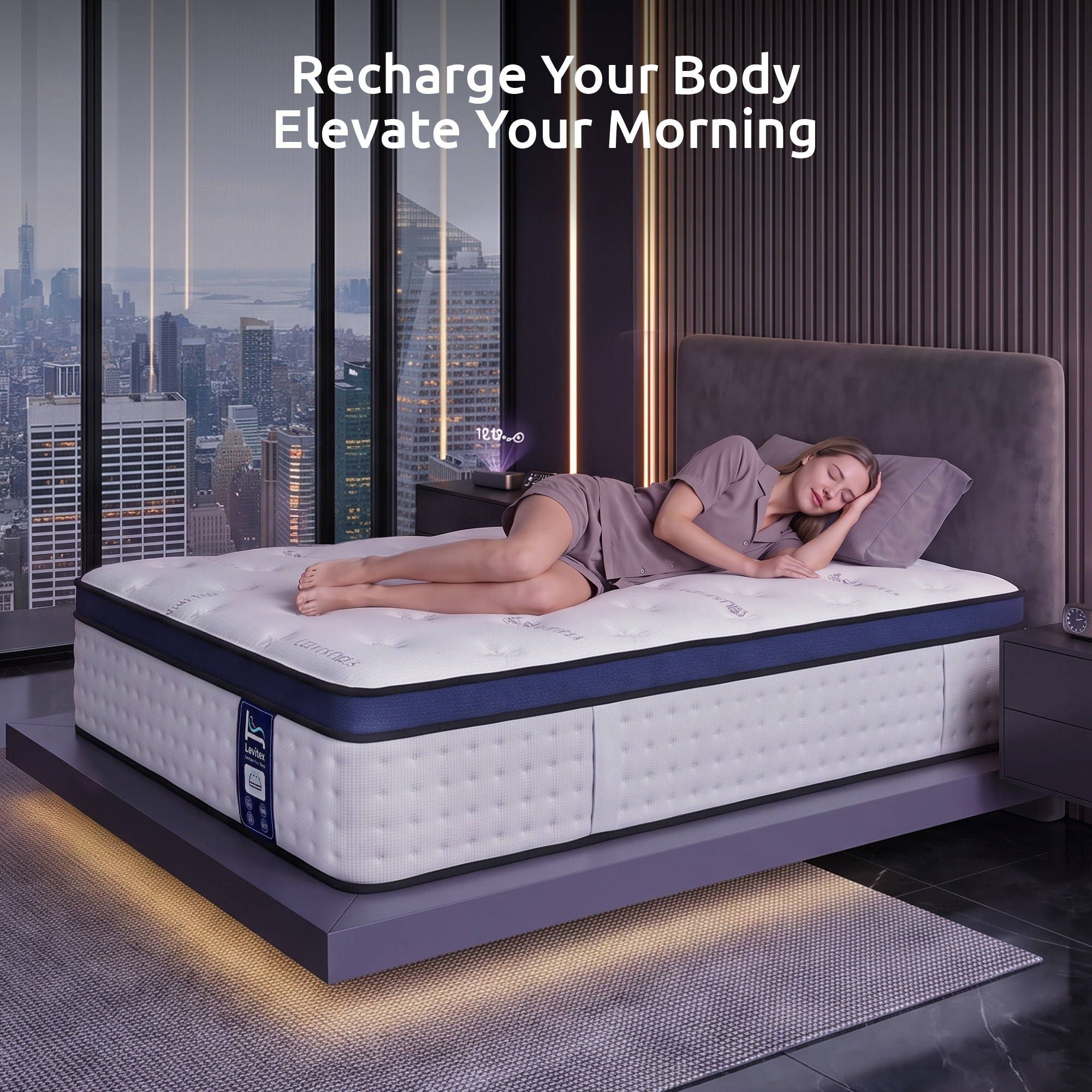Levitex 35CM King Single Mattresses Gel Memory Foam and 7-Zone Ergonomic Pocket Spring, Anti-Roll Dual-Row Edge, Triple Cooling System for Hot Sleepers