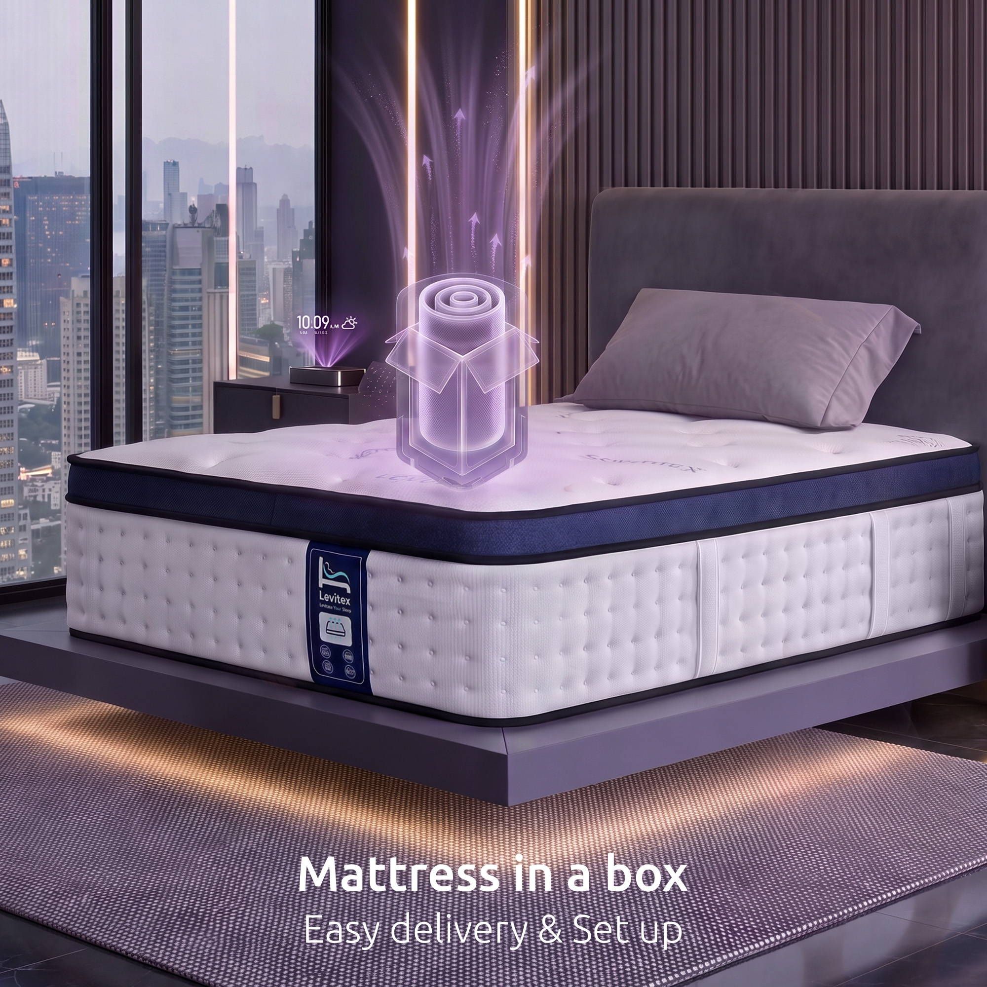 Levitex 35CM King Single Mattresses Gel Memory Foam and 7-Zone Ergonomic Pocket Spring, Anti-Roll Dual-Row Edge, Triple Cooling System for Hot Sleepers