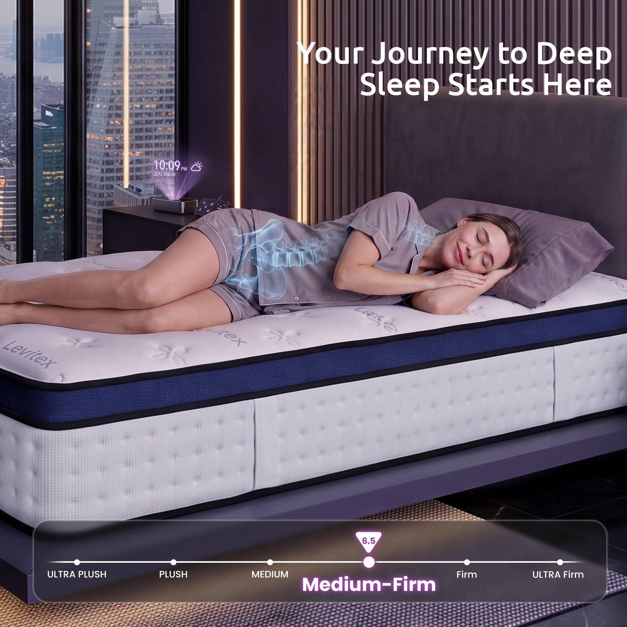 Levitex 35CM Single Mattresses Gel Memory Foam and 7-Zone Ergonomic Pocket Spring, Anti-Roll Dual-Row Edge, Triple Cooling System for Hot Sleepers