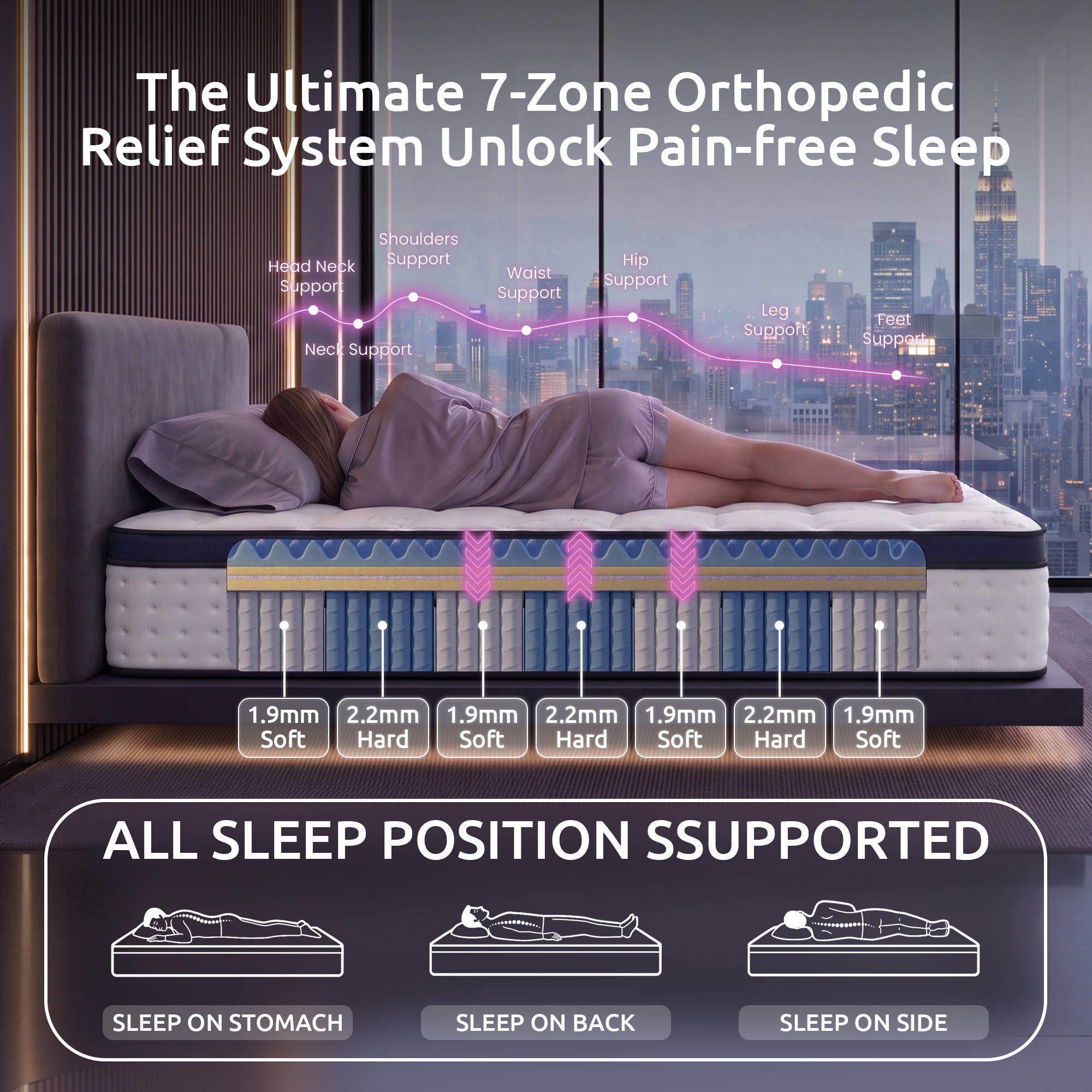 Levitex 35CM Single Mattresses Gel Memory Foam and 7-Zone Ergonomic Pocket Spring, Anti-Roll Dual-Row Edge, Triple Cooling System for Hot Sleepers