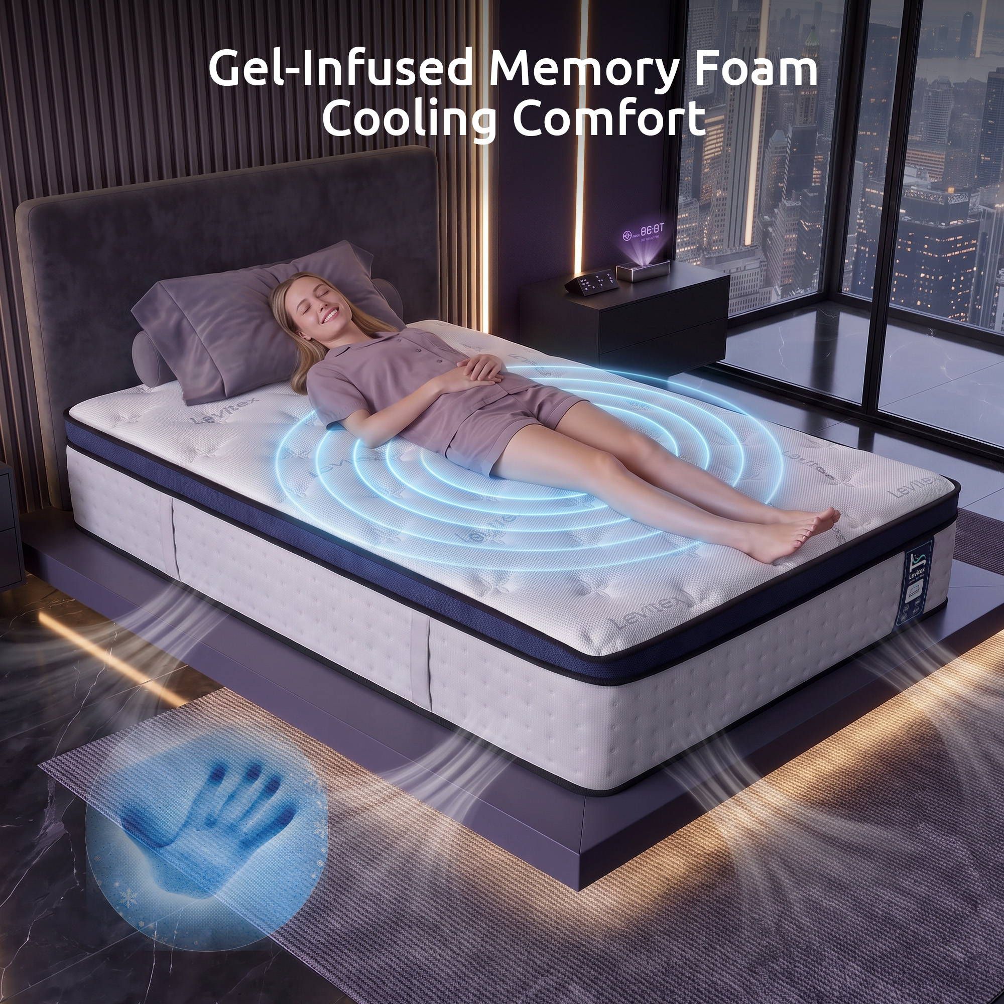 Levitex 35CM Single Mattresses Gel Memory Foam and 7-Zone Ergonomic Pocket Spring, Anti-Roll Dual-Row Edge, Triple Cooling System for Hot Sleepers