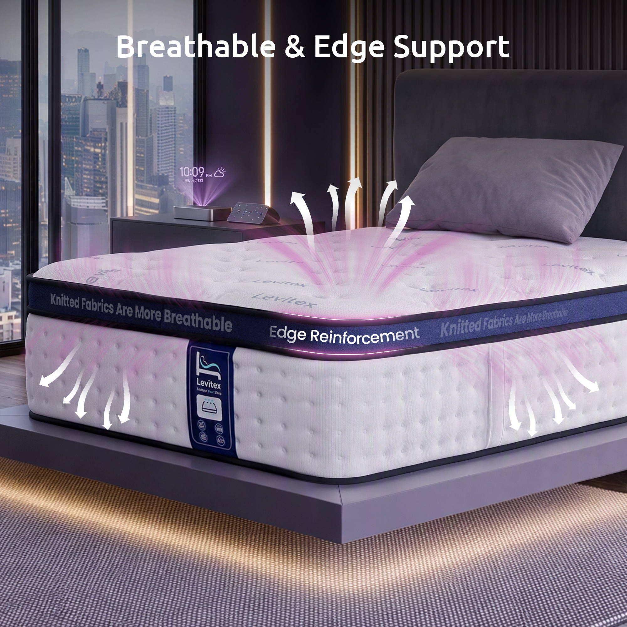 Levitex 35CM Single Mattresses Gel Memory Foam and 7-Zone Ergonomic Pocket Spring, Anti-Roll Dual-Row Edge, Triple Cooling System for Hot Sleepers