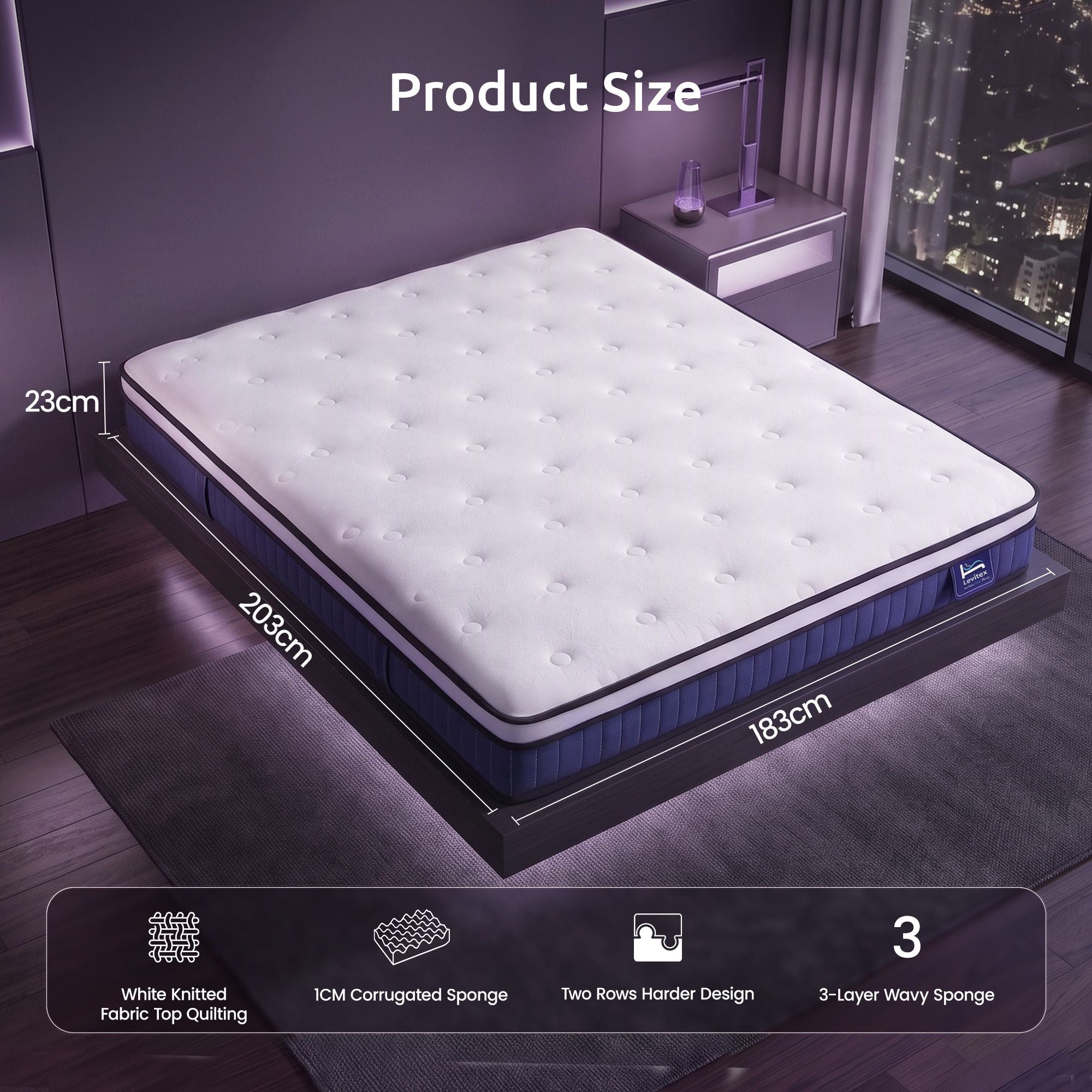 Levitex King Mattress 23CM With Pocket Spring & Cooling Gel Foam, Medium-Firm Full-Body Support, Mattresses In A Box