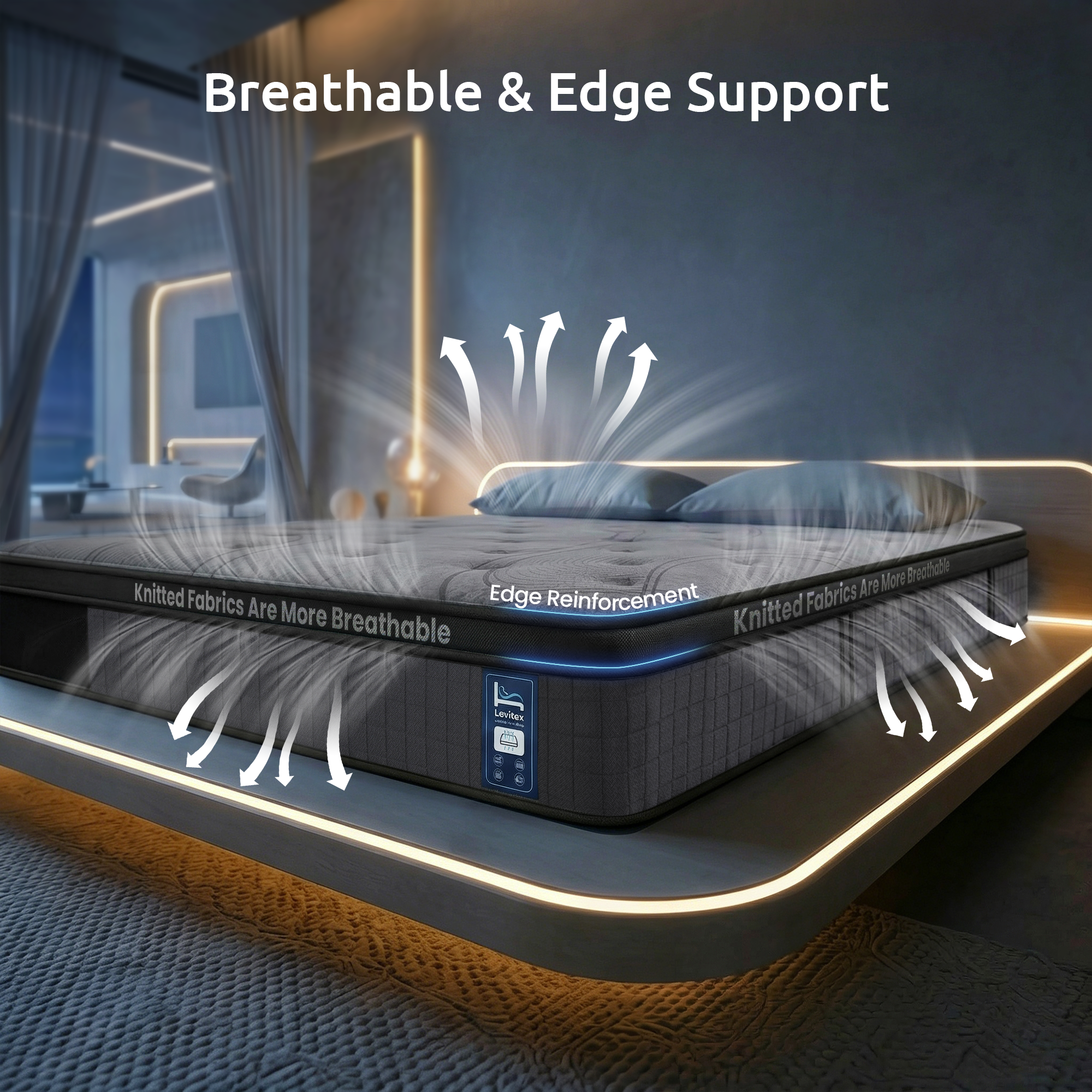 Levitex 33 cm Mattress 8.0 Extra Firm 7-Zone Pocket Spring Mattress with Dual-Row Edge Support & Breathable Knit Cover Queen