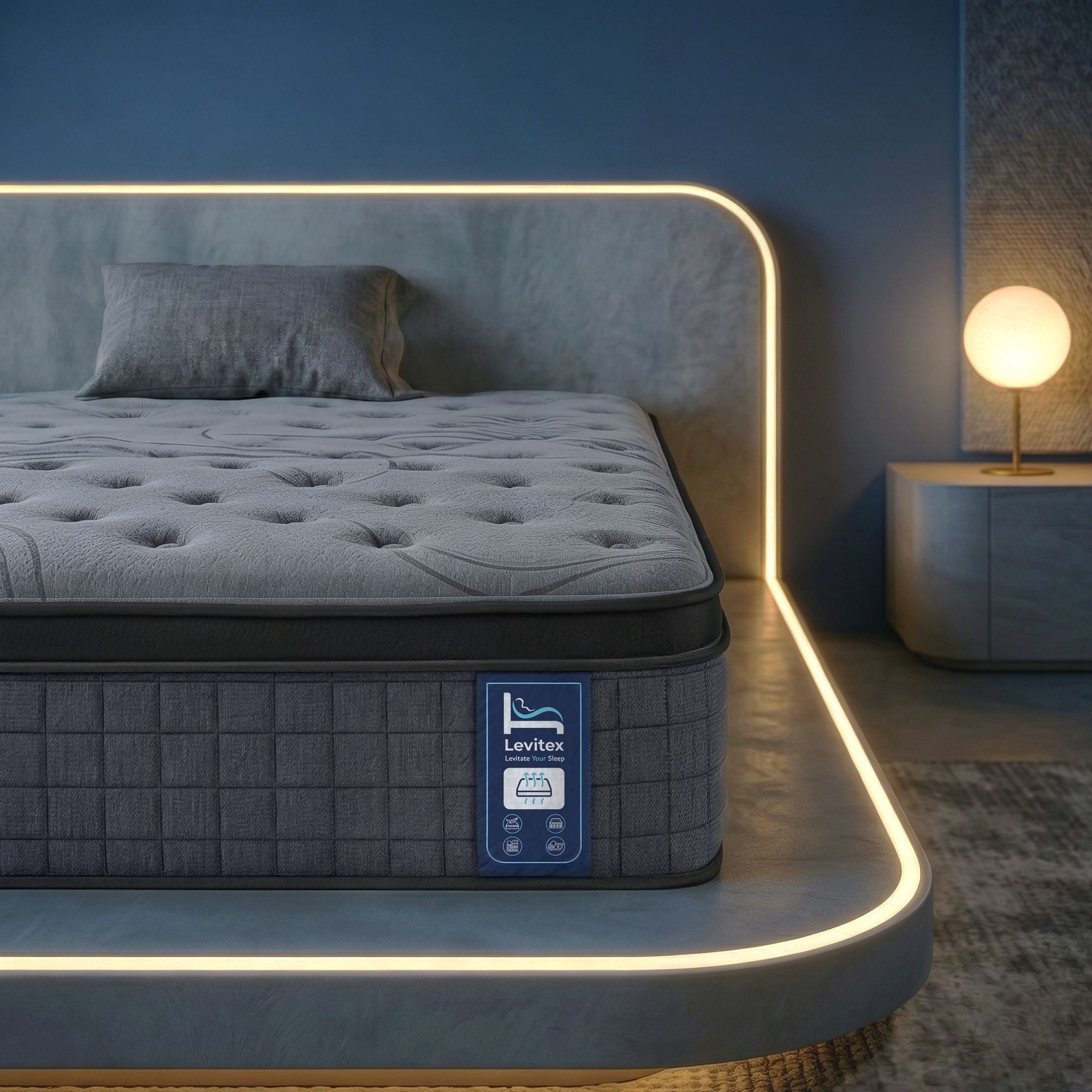 Levitex 33 cm Mattress 8.0 Extra Firm 7-Zone Pocket Spring Mattress with Dual-Row Edge Support & Breathable Knit Cover Single