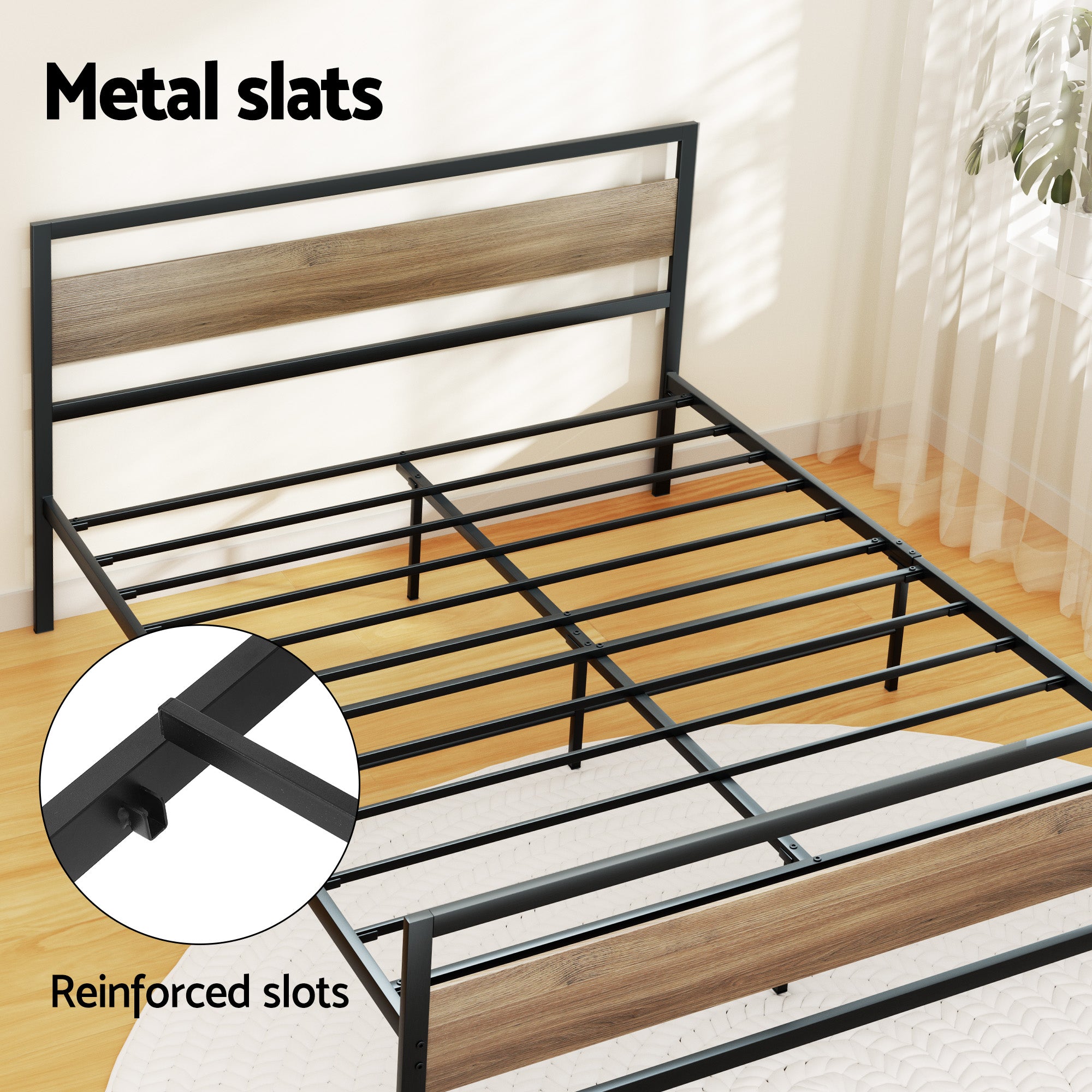Artiss Bed Frame Double Size Metal Frame with 2 Drawers DREW