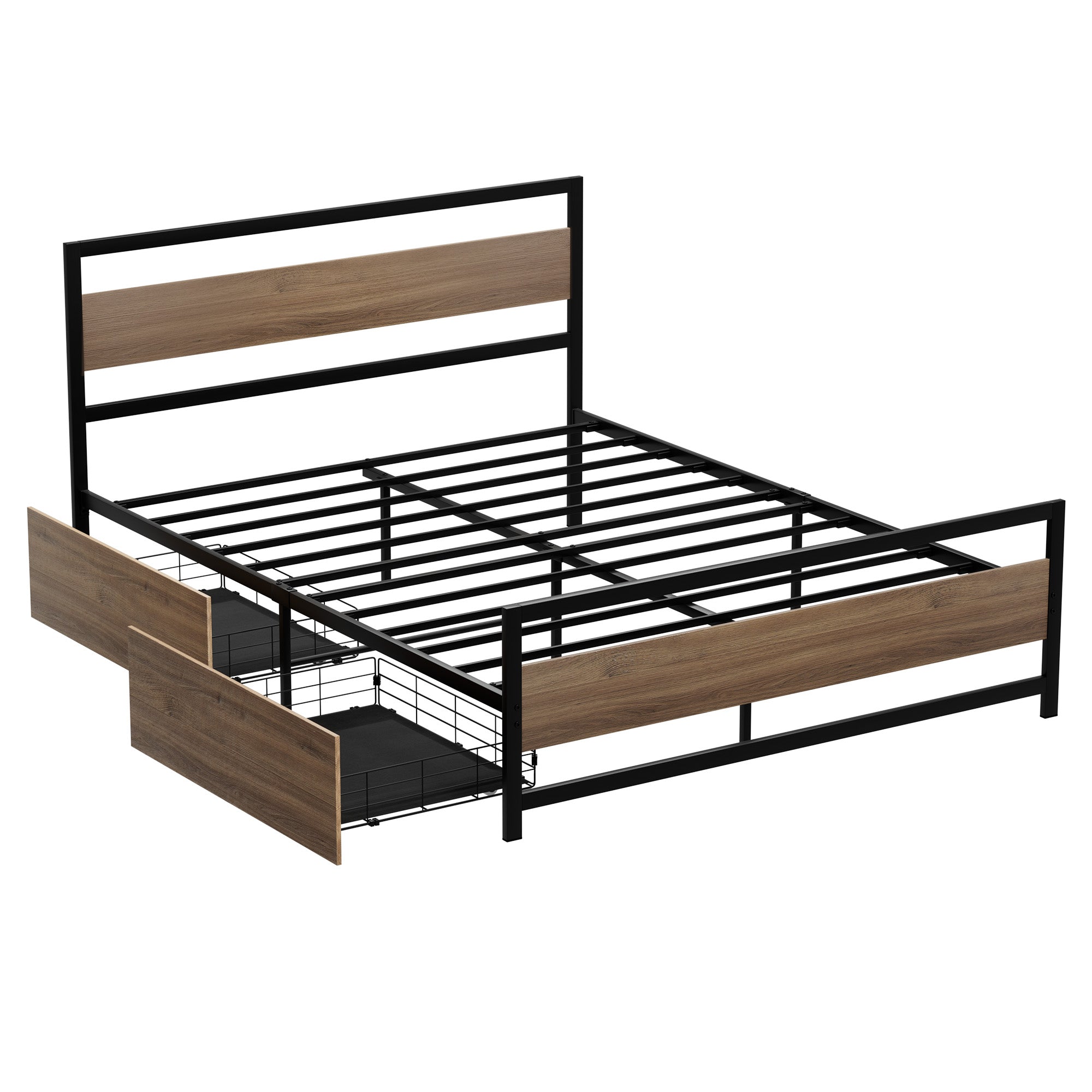 Artiss Bed Frame Double Size Metal Frame with 2 Drawers DREW