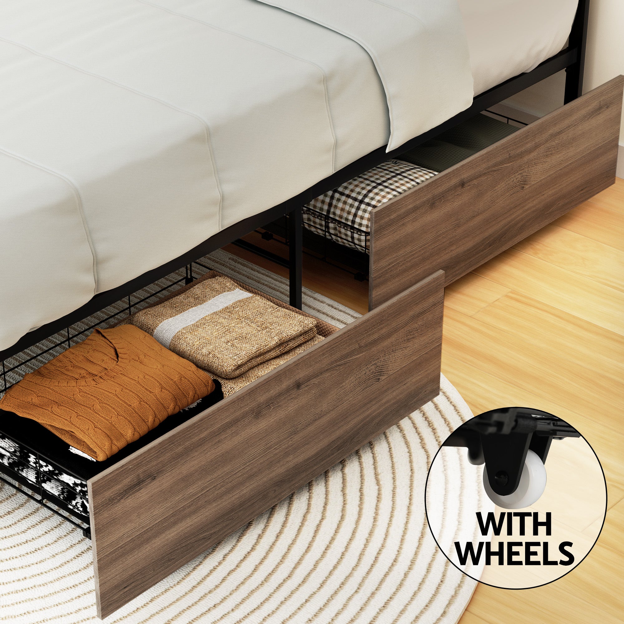 Artiss Bed Frame Queen Size Metal Frame with 2 Drawers DREW