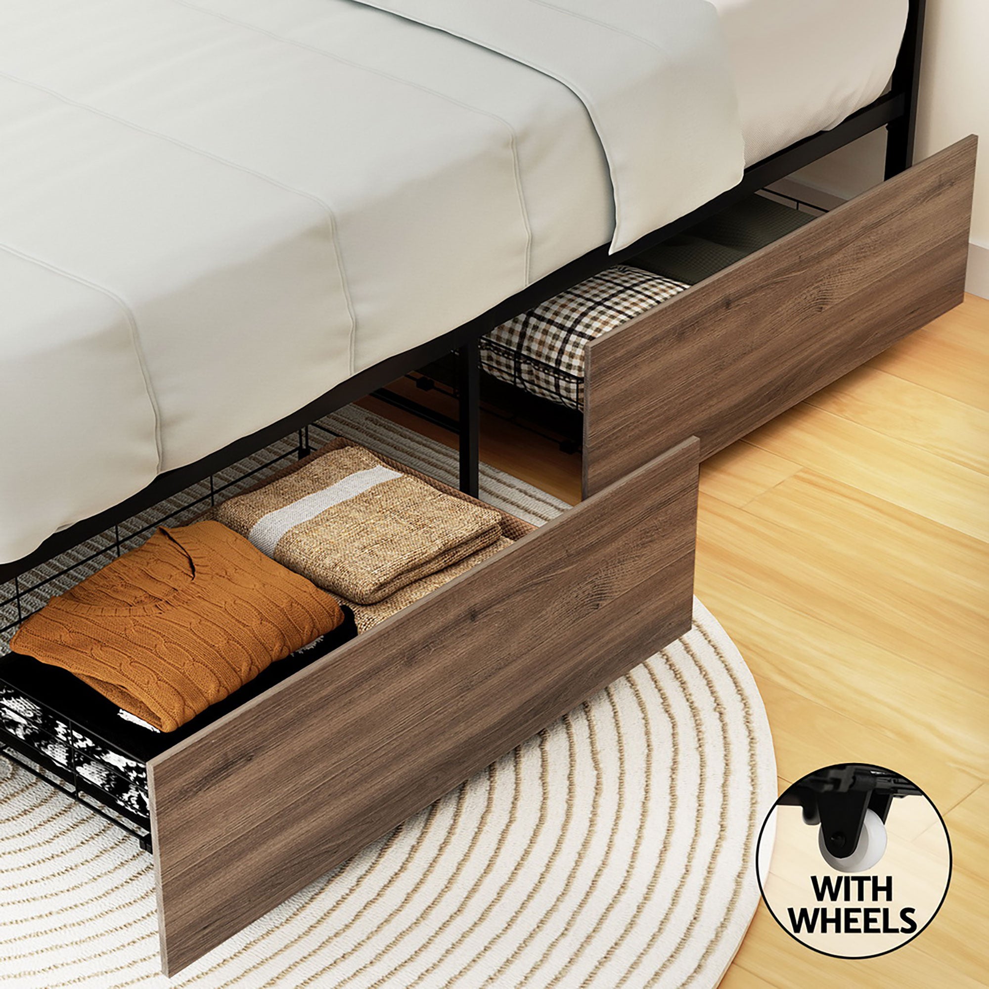 Artiss Bed Frame Metal Frame Queen Size Bed Base 2 Drawers OSLO