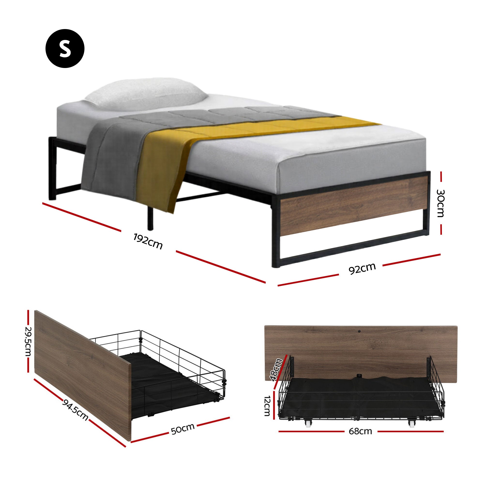 Artiss Bed Frame Metal Frame Single Bed Base 2 Drawers OSLO