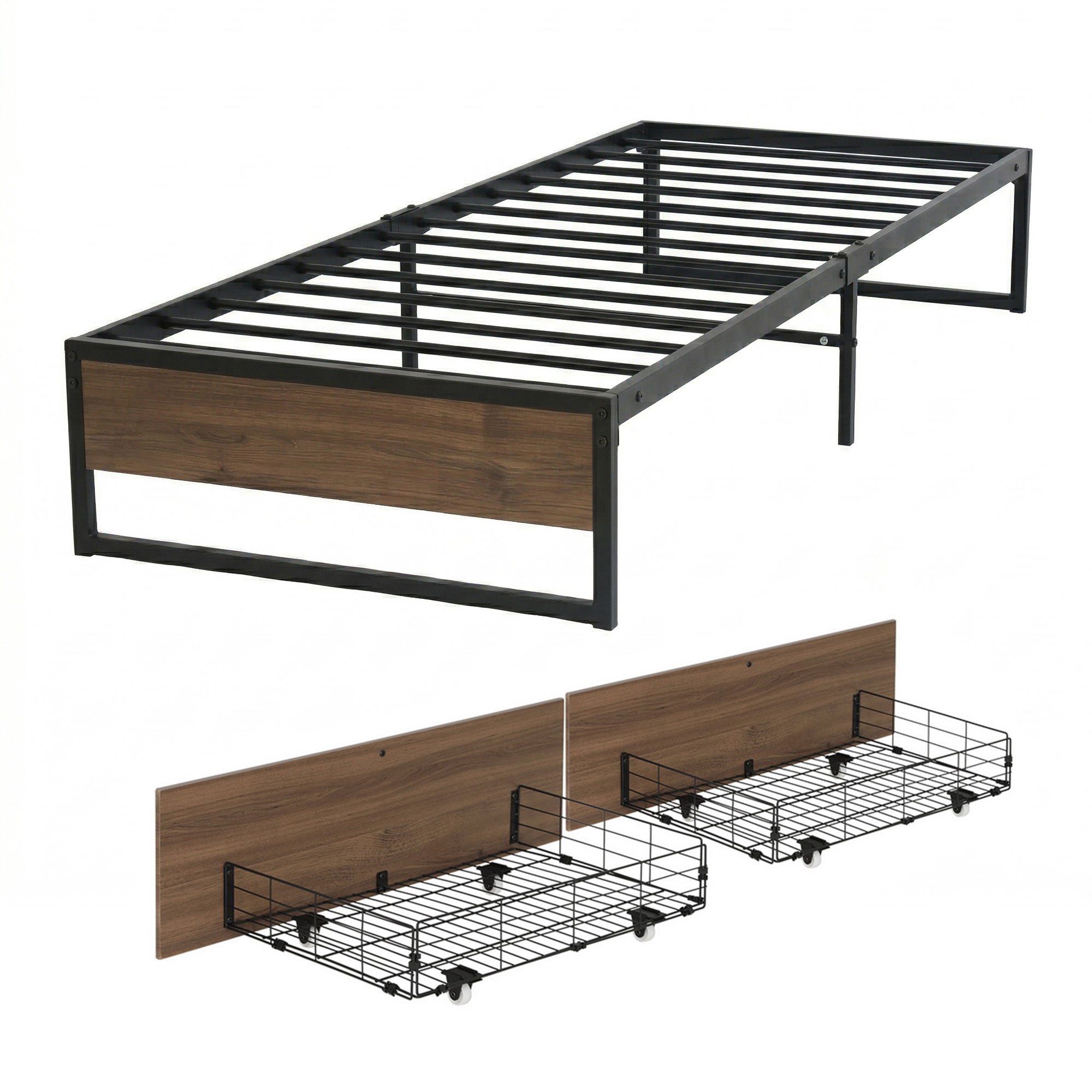 Artiss Bed Frame Metal Frame Single Bed Base 2 Drawers OSLO