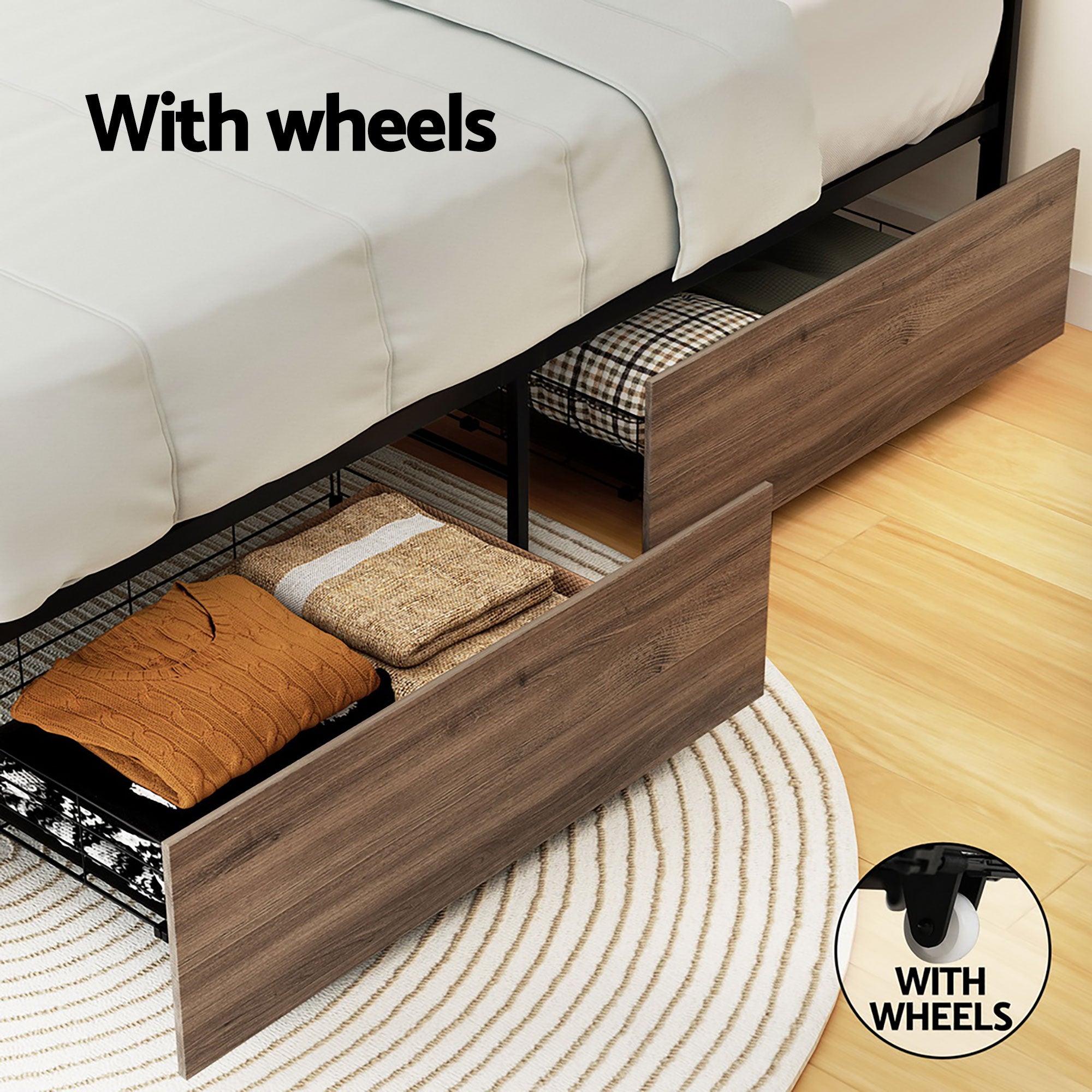 Artiss Bed Frame Metal Frame Single Bed Base 2 Drawers OSLO