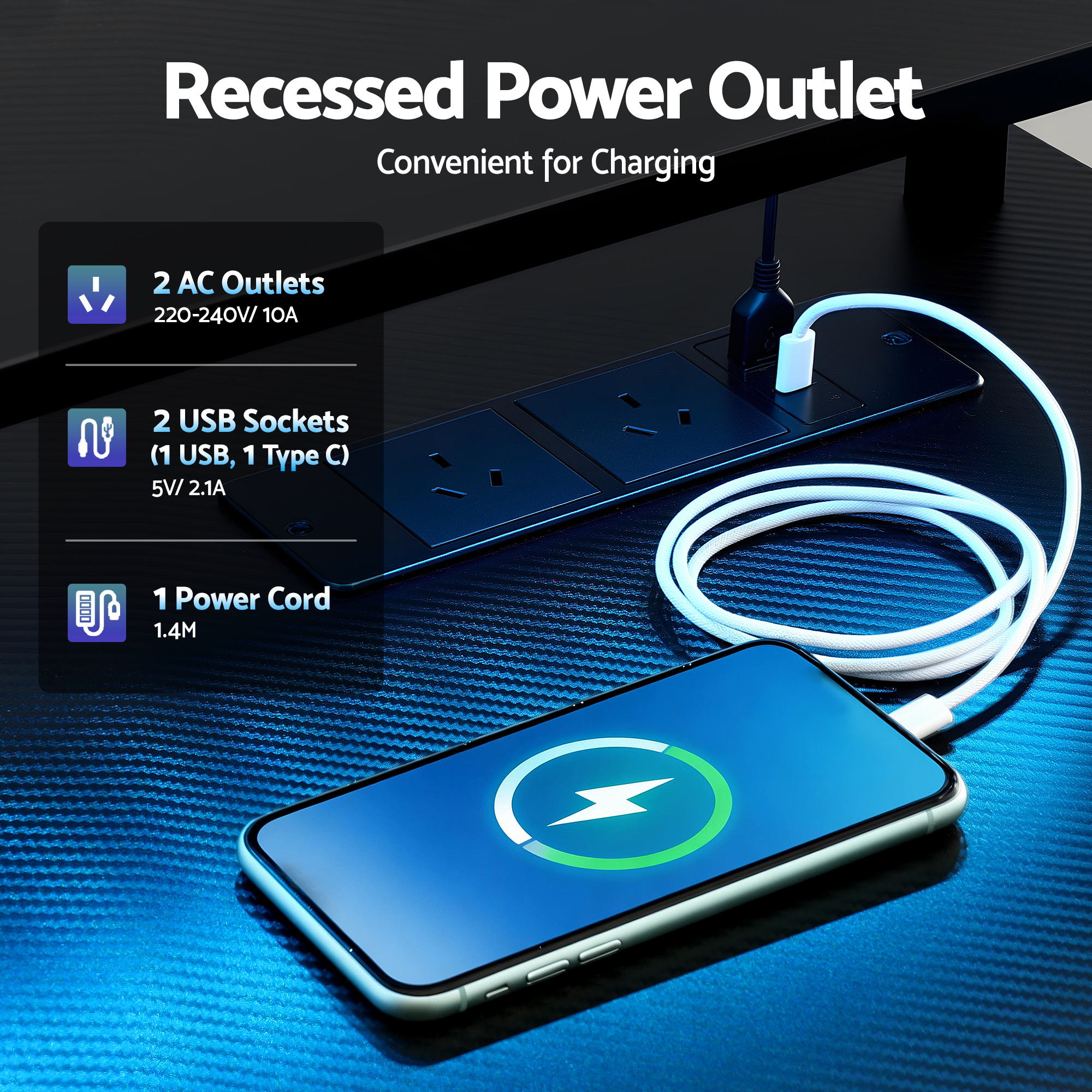 Artiss 145cm L Shaped Gaming Desk Computer Desk with LED Lights & Power Outlets