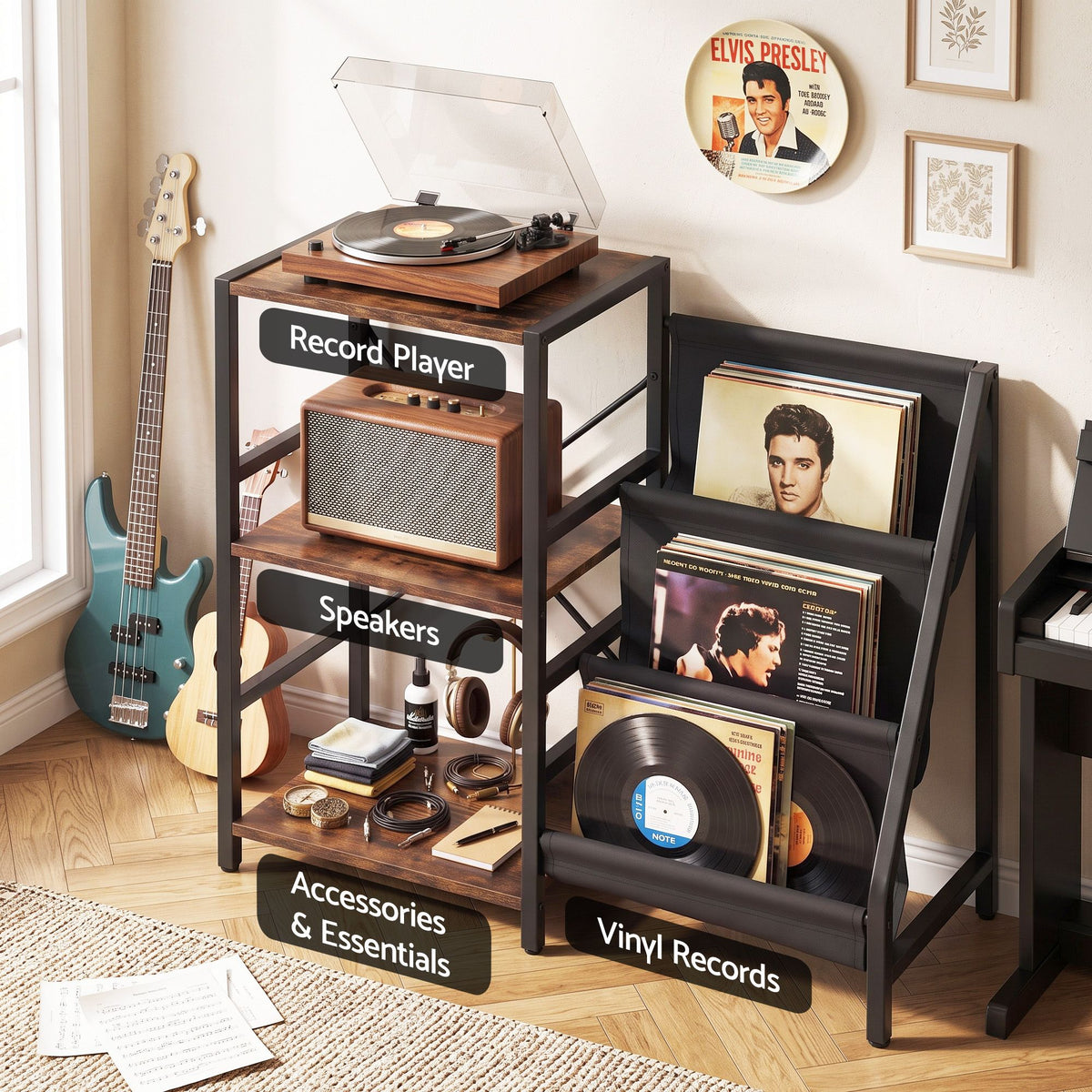 Artiss Record Player Stand with 3-Tier Vinyl Record Storage Turntable Stand
