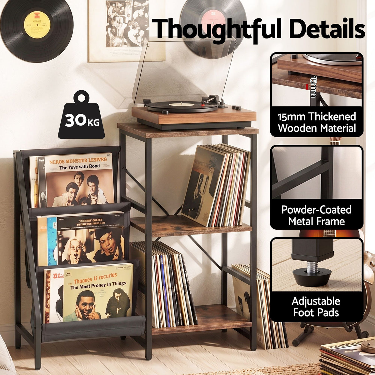 Artiss Record Player Stand with 3-Tier Vinyl Record Storage Turntable Stand
