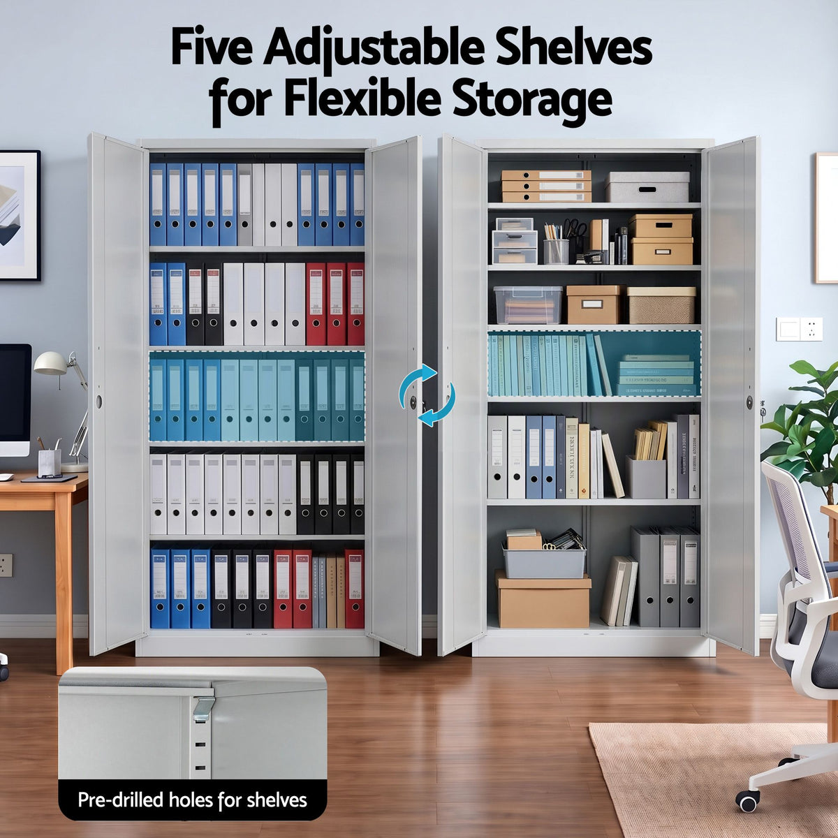 Artiss 185cm Metal Filing Cabinet Locker File Storage Cupboard Office Light grey