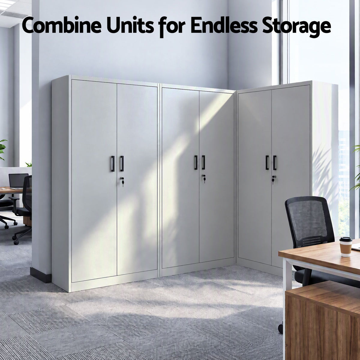 Artiss 185cm Metal Filing Cabinet Locker File Storage Cupboard Office Light grey