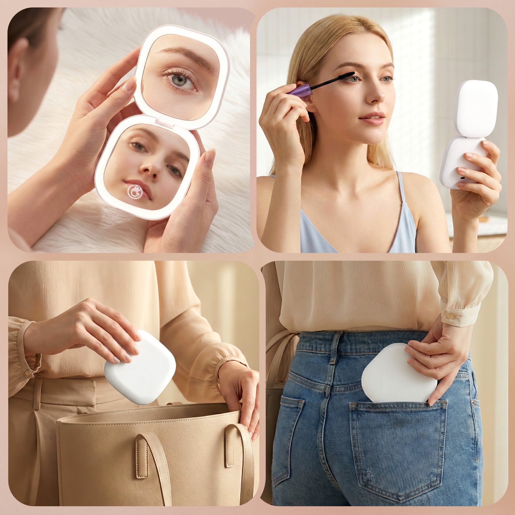 Embellir LED Compact Mirror Lighted Travel Makeup Mirror Pocket-Sized 1x 10x Magnification Square White