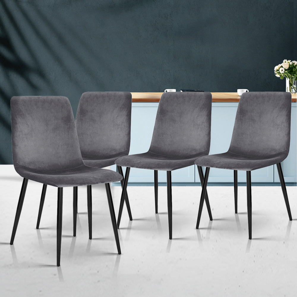 Artiss Dining Chairs Grey Velvet Set of 4 Lindsay