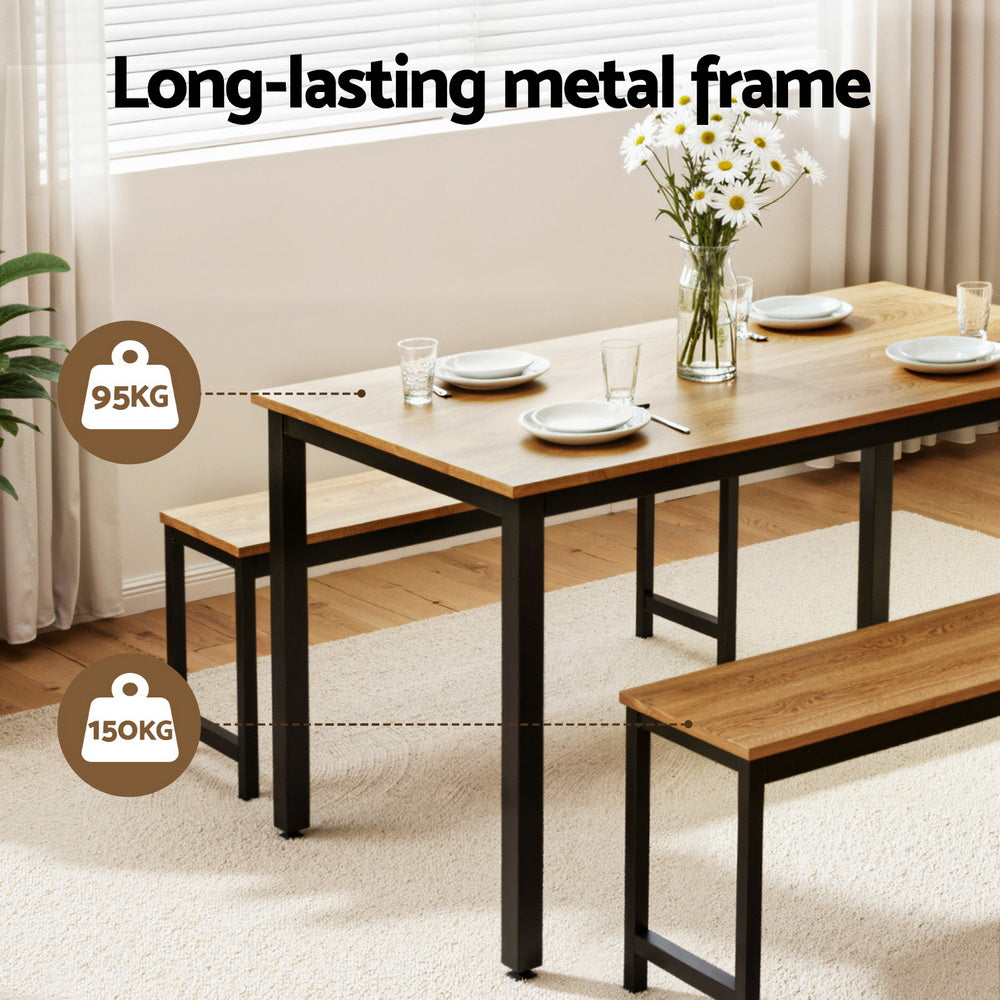 Artiss Dining Table and Chairs Set 3PCS Kitchen Metal Desk Bench Natural Oak