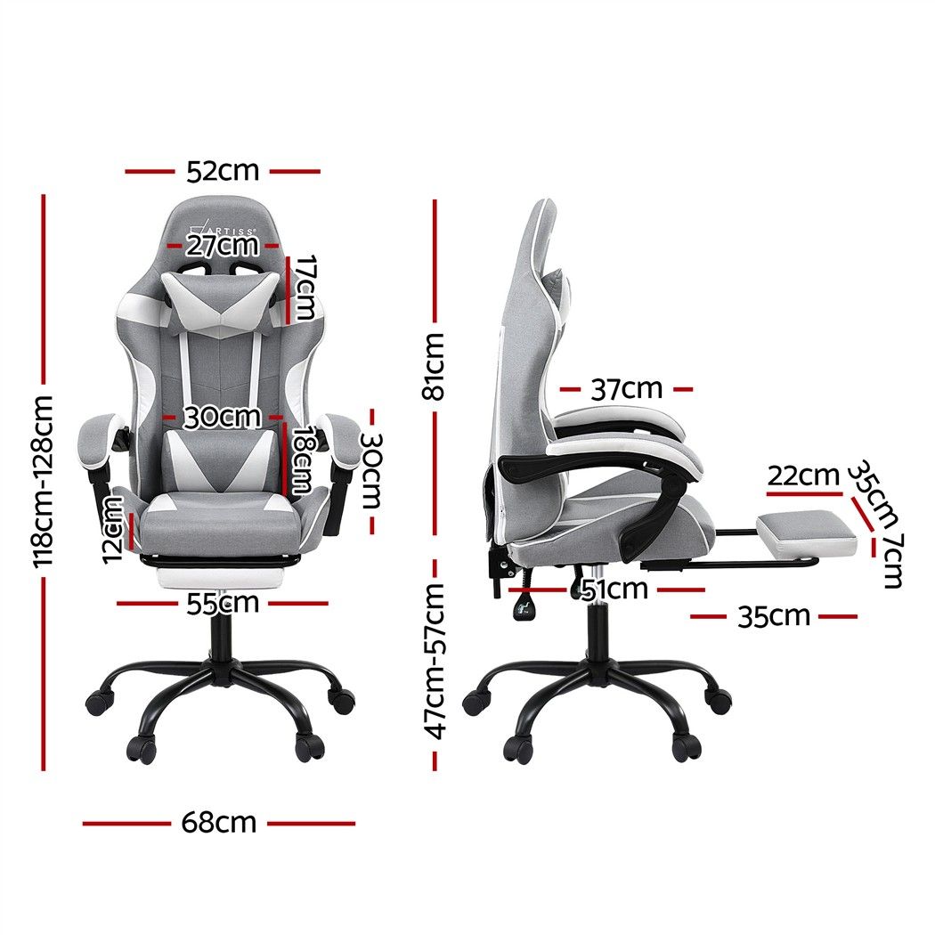 Artiss Gaming Office Chair Fabric Ergonomic with 2 Point Message Light Grey