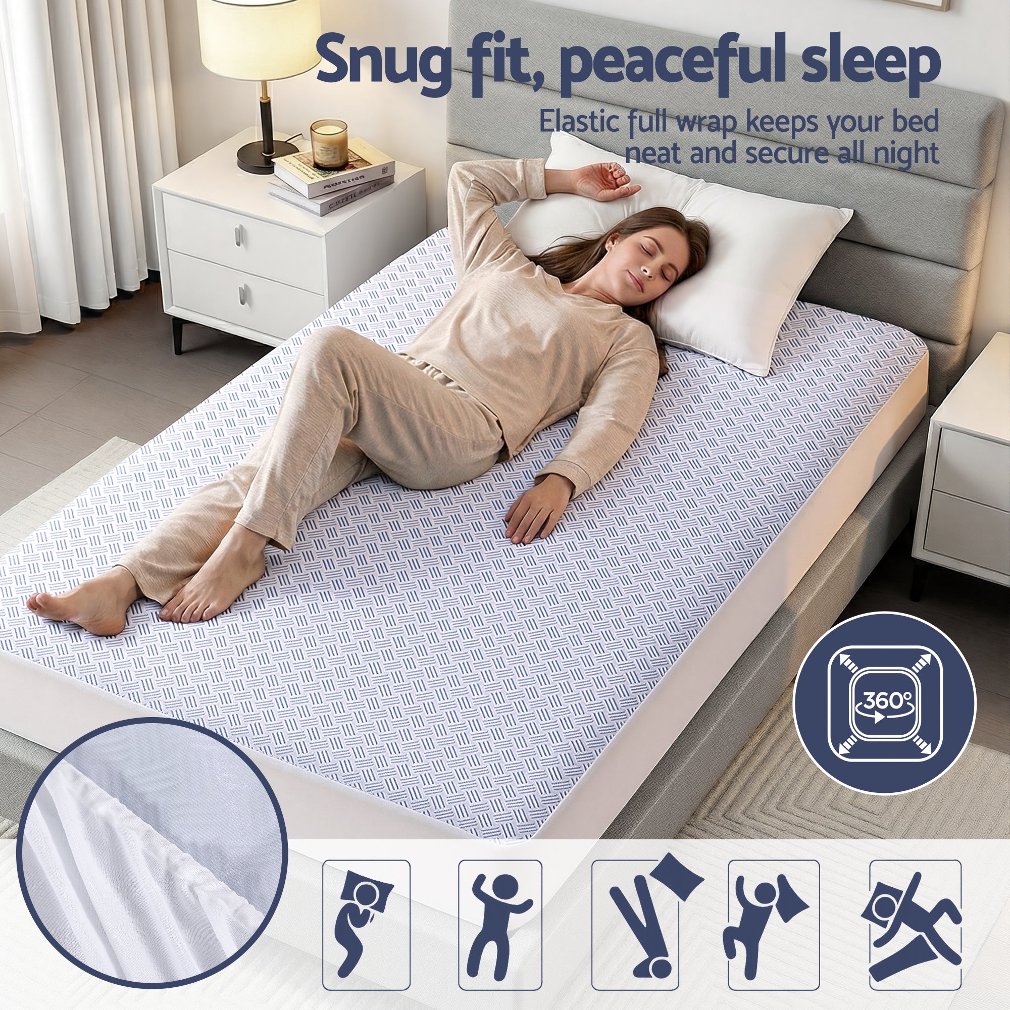 Giselle Cooling Mattress Protector Waterproof Deep Pocket Fitted Cover King Single