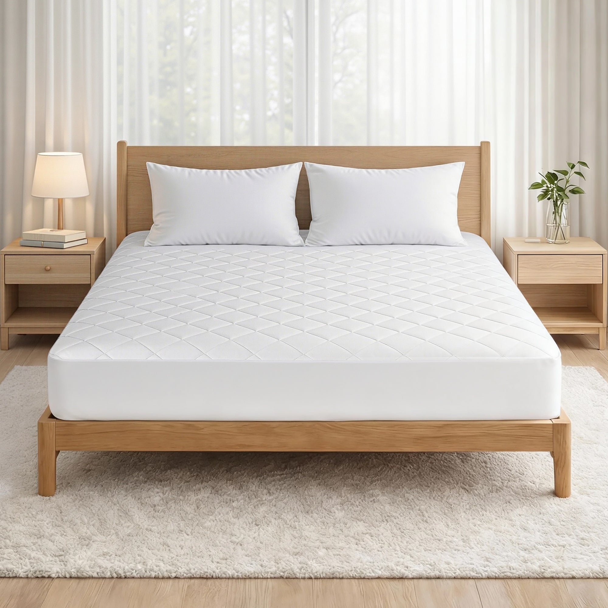 Giselle Waterproof Mattress Protector 100% Cotton Quilted Fitted Cover Queen