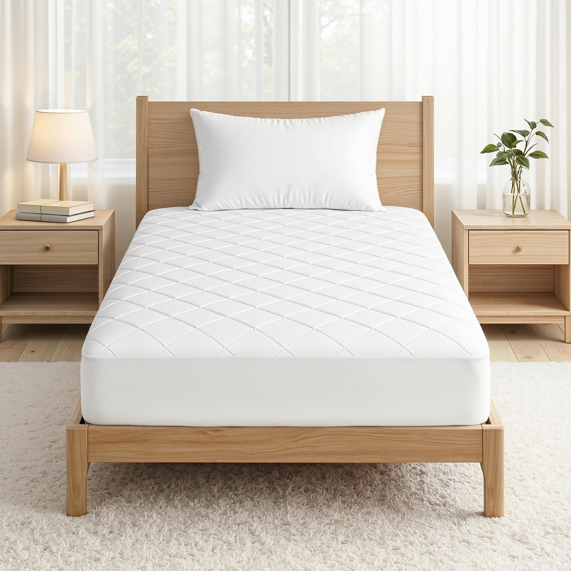 Giselle Waterproof Mattress Protector 100% Cotton Quilted Fitted Cover Single