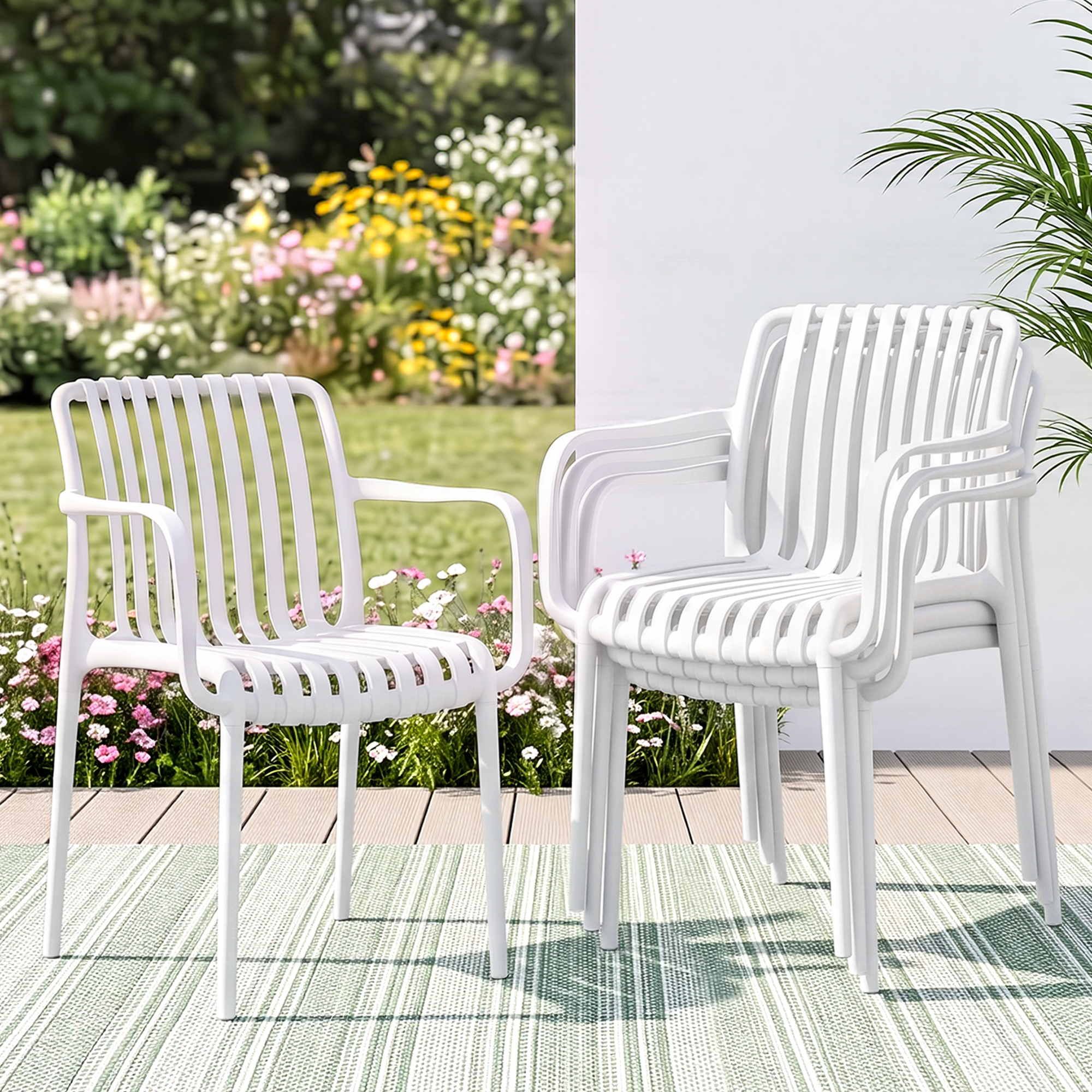 Gardeon 4PC Outdoor Dining Chairs Patio Furniture PP Stackable Chair Garden White