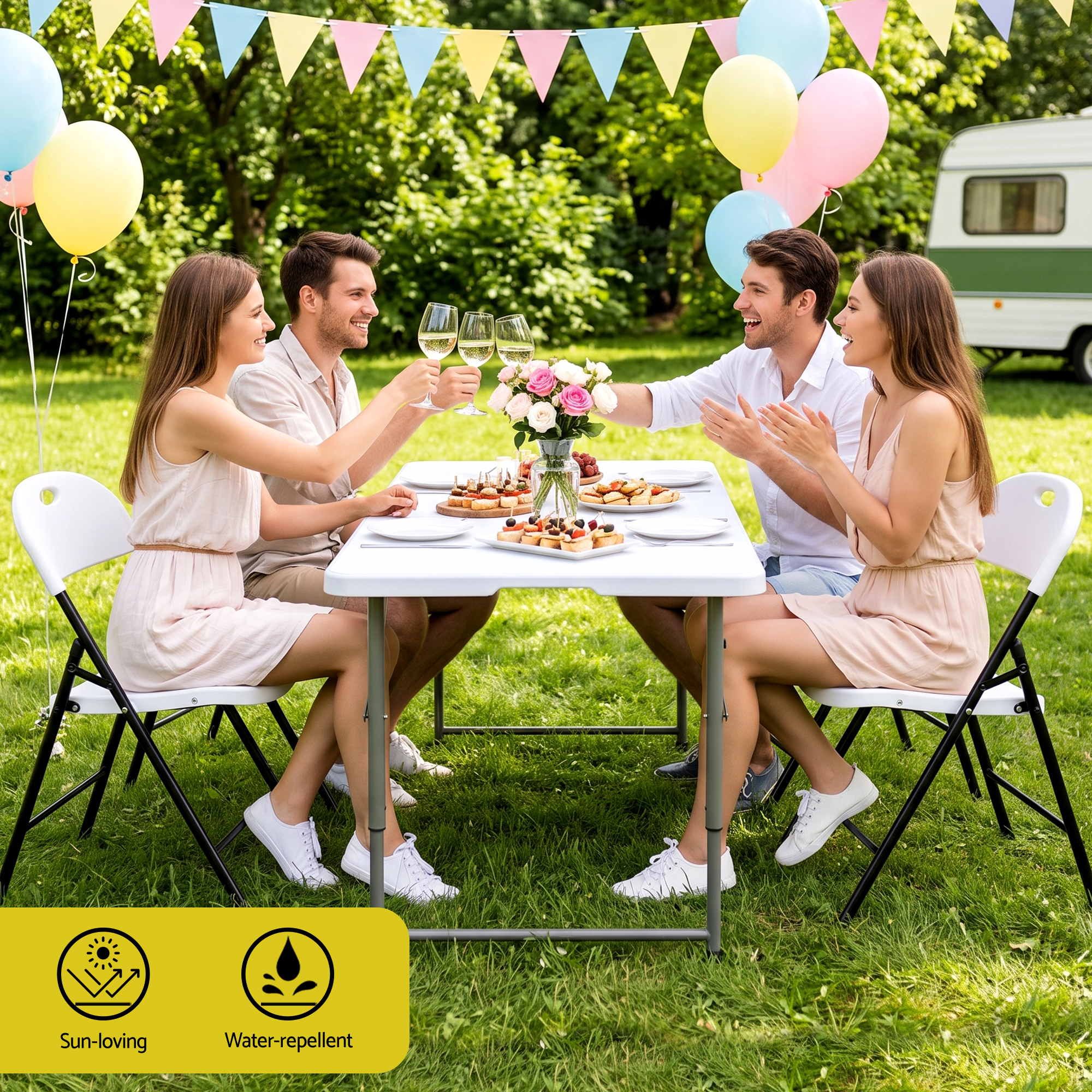 Gardeon 4PC Outdoor Dining Chairs PP Folding Chair Patio Garden Furniture White